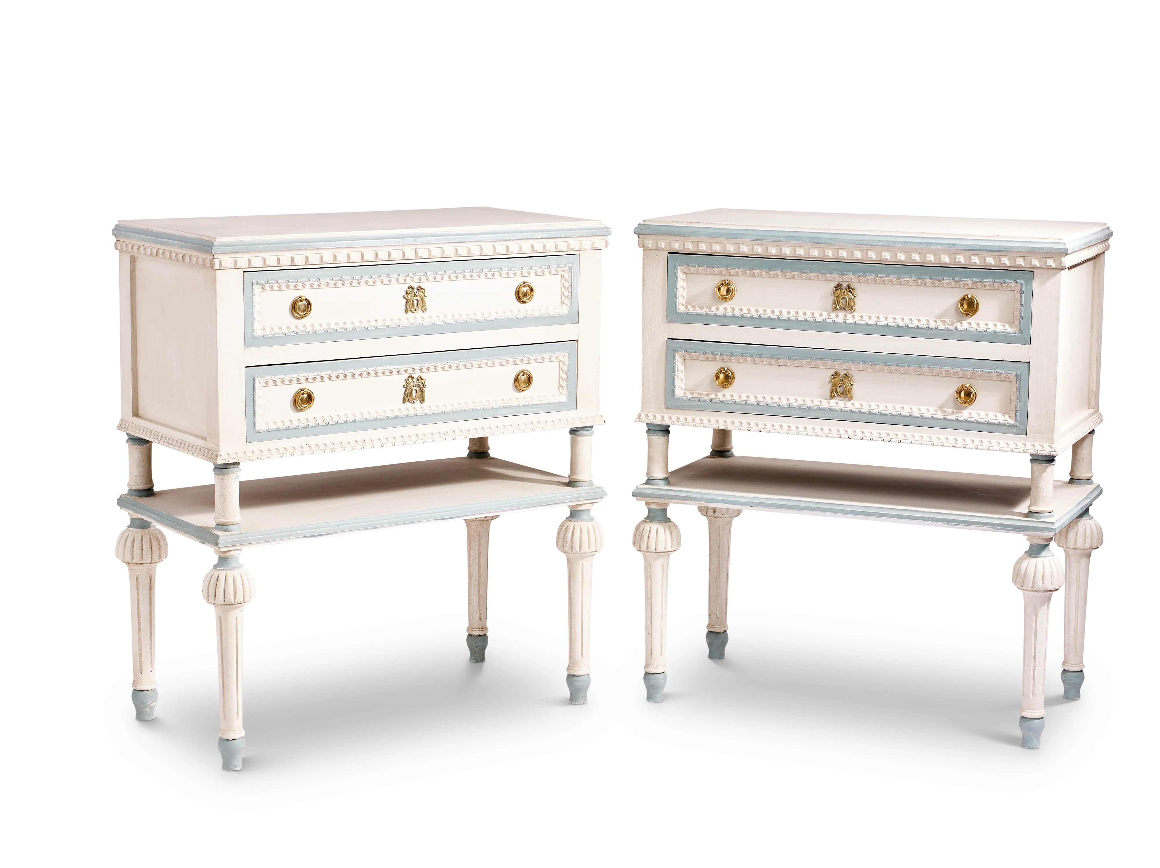 Swedish White & Blue Nightstand with Shelf - Image 3