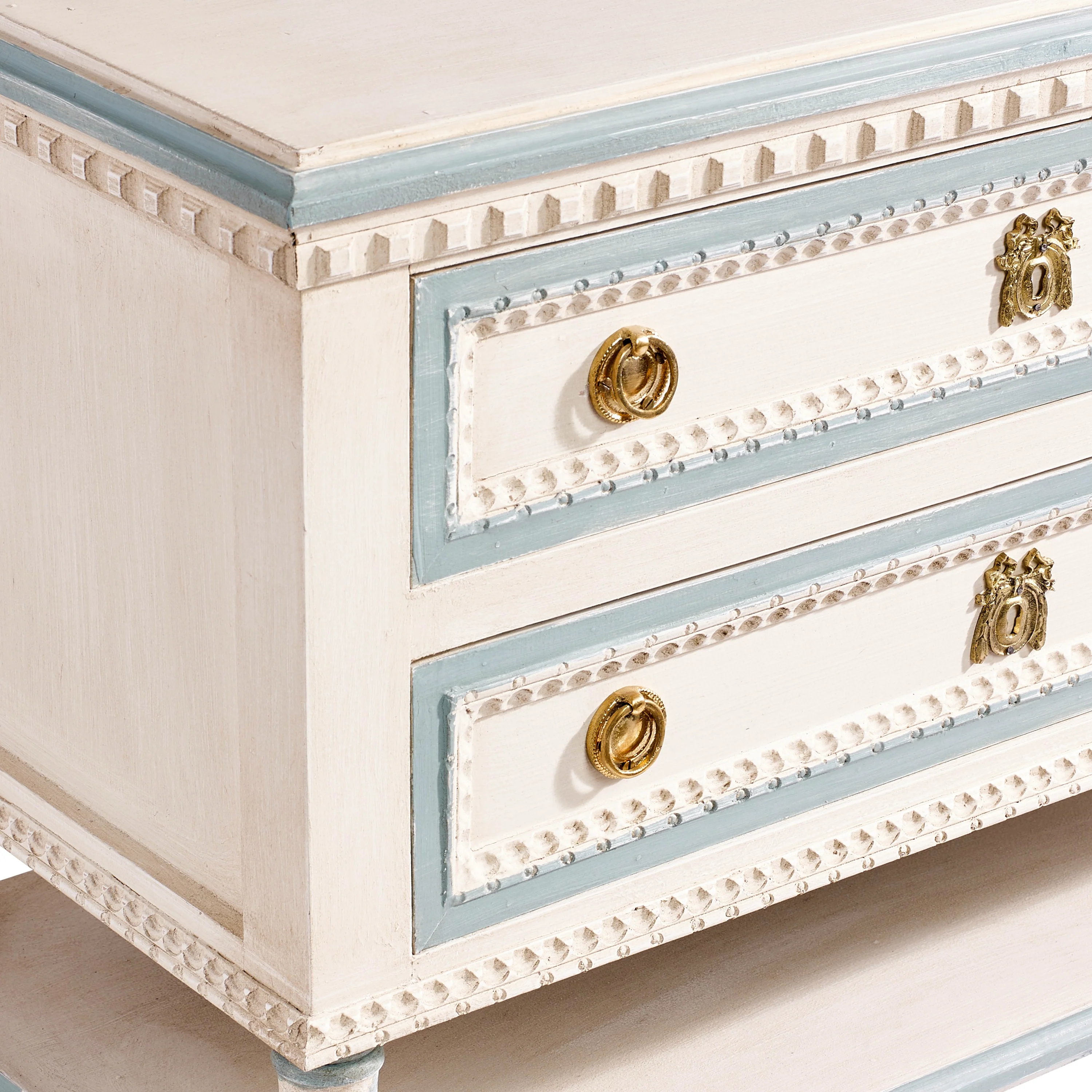 Swedish White & Blue Nightstand with Shelf - Image 4