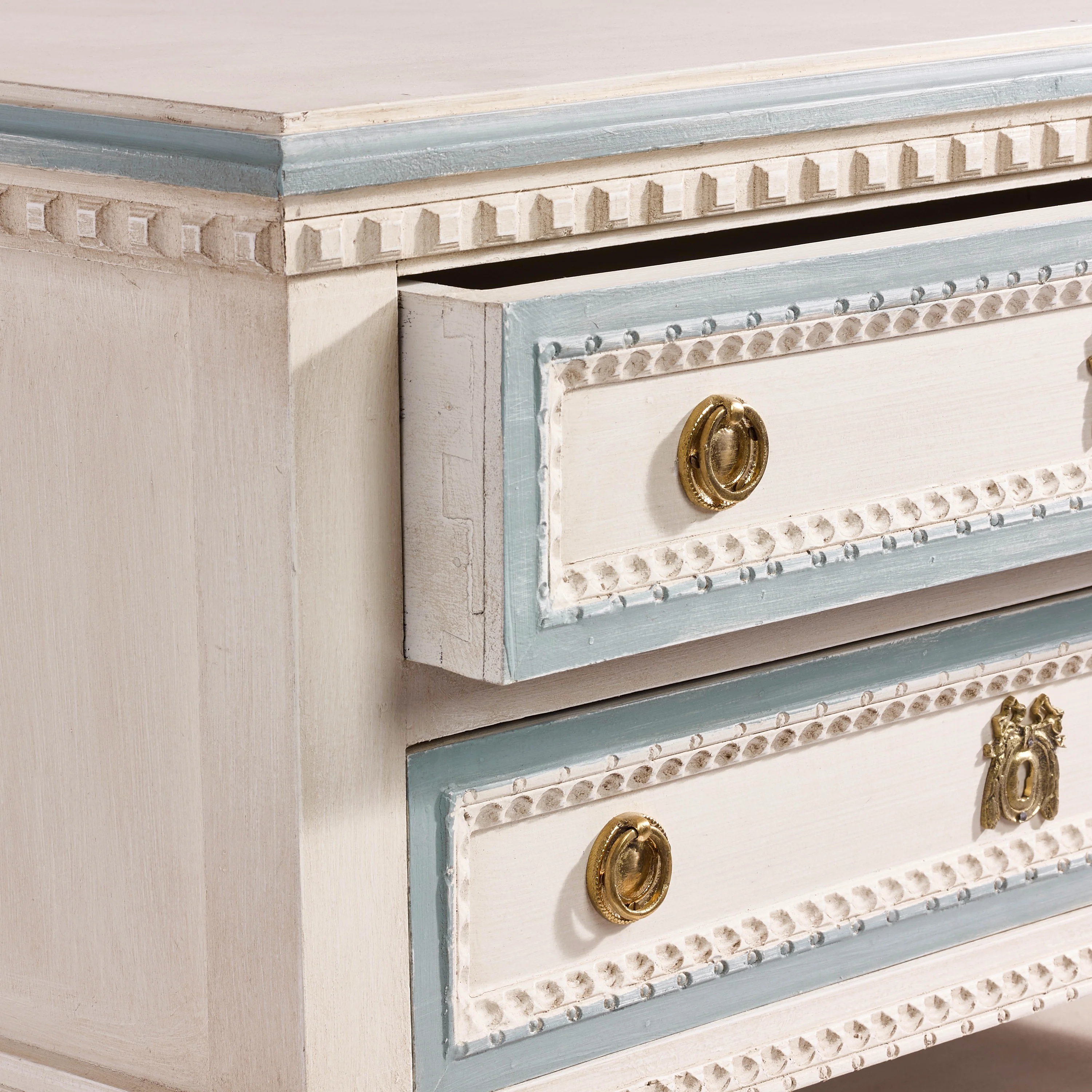 Swedish White & Blue Nightstand with Shelf - Image 5