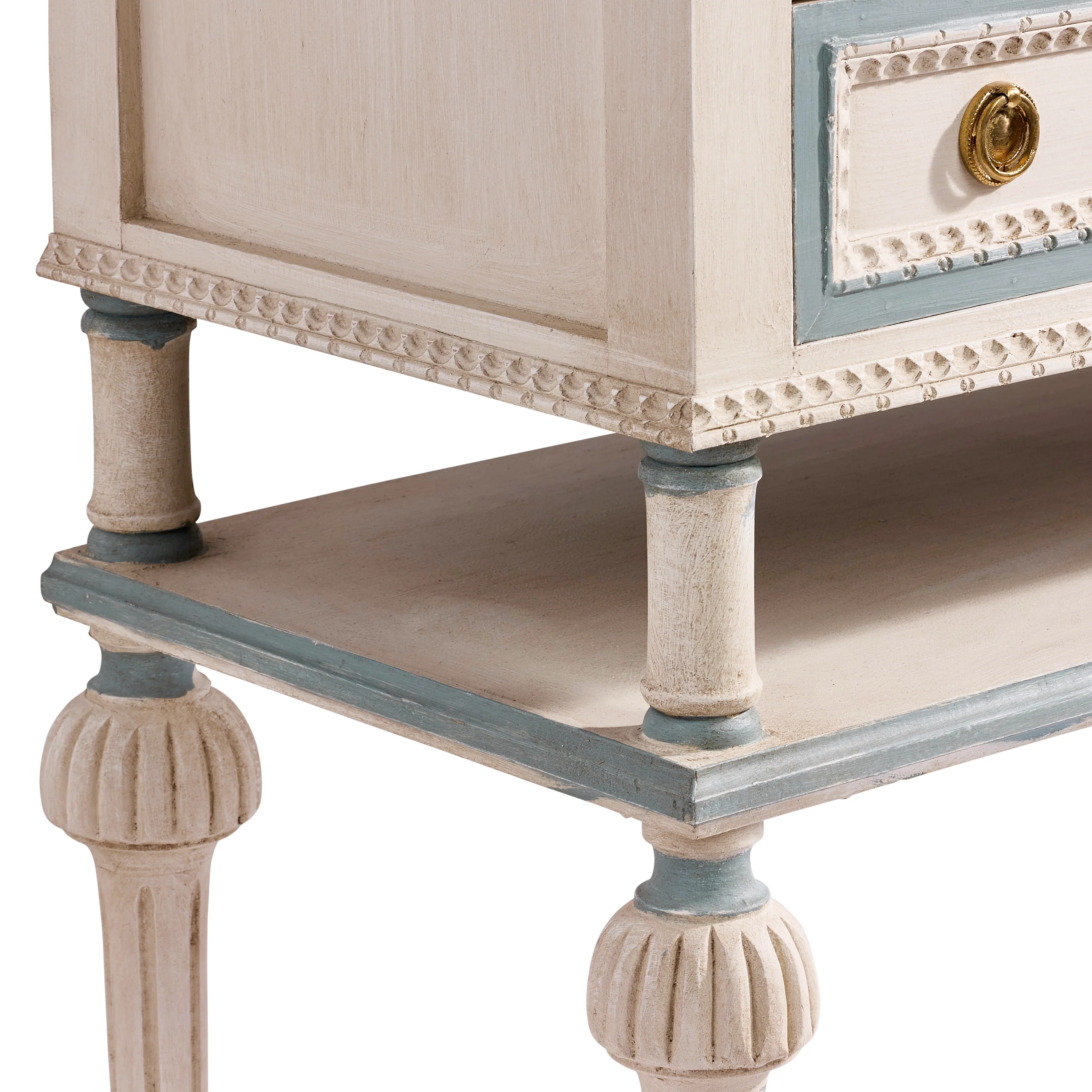 Swedish White & Blue Nightstand with Shelf - Image 6
