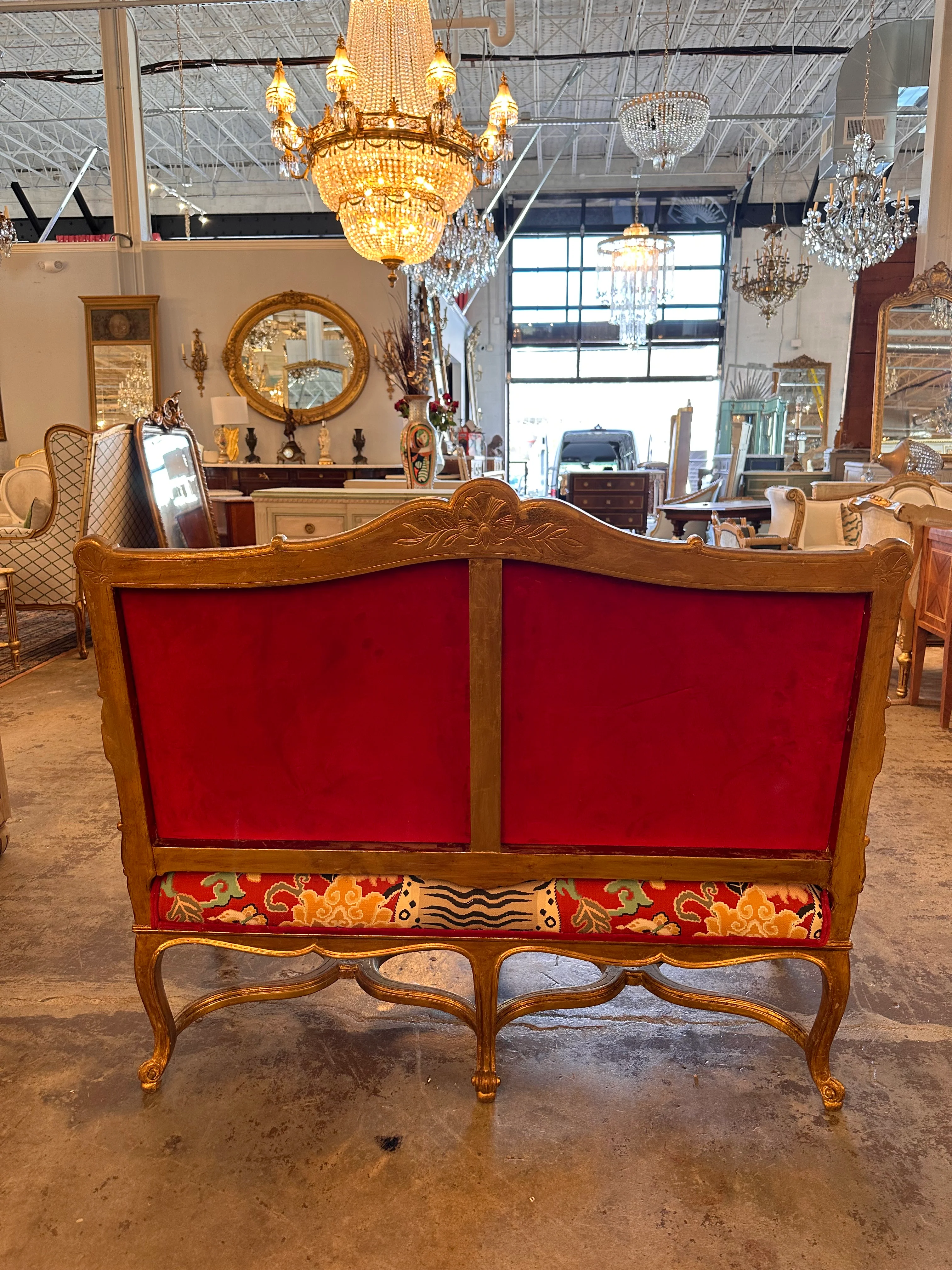 Antique Louis XV Settee with Newly Upholstered Tiger Pattern Fabric - Image 6