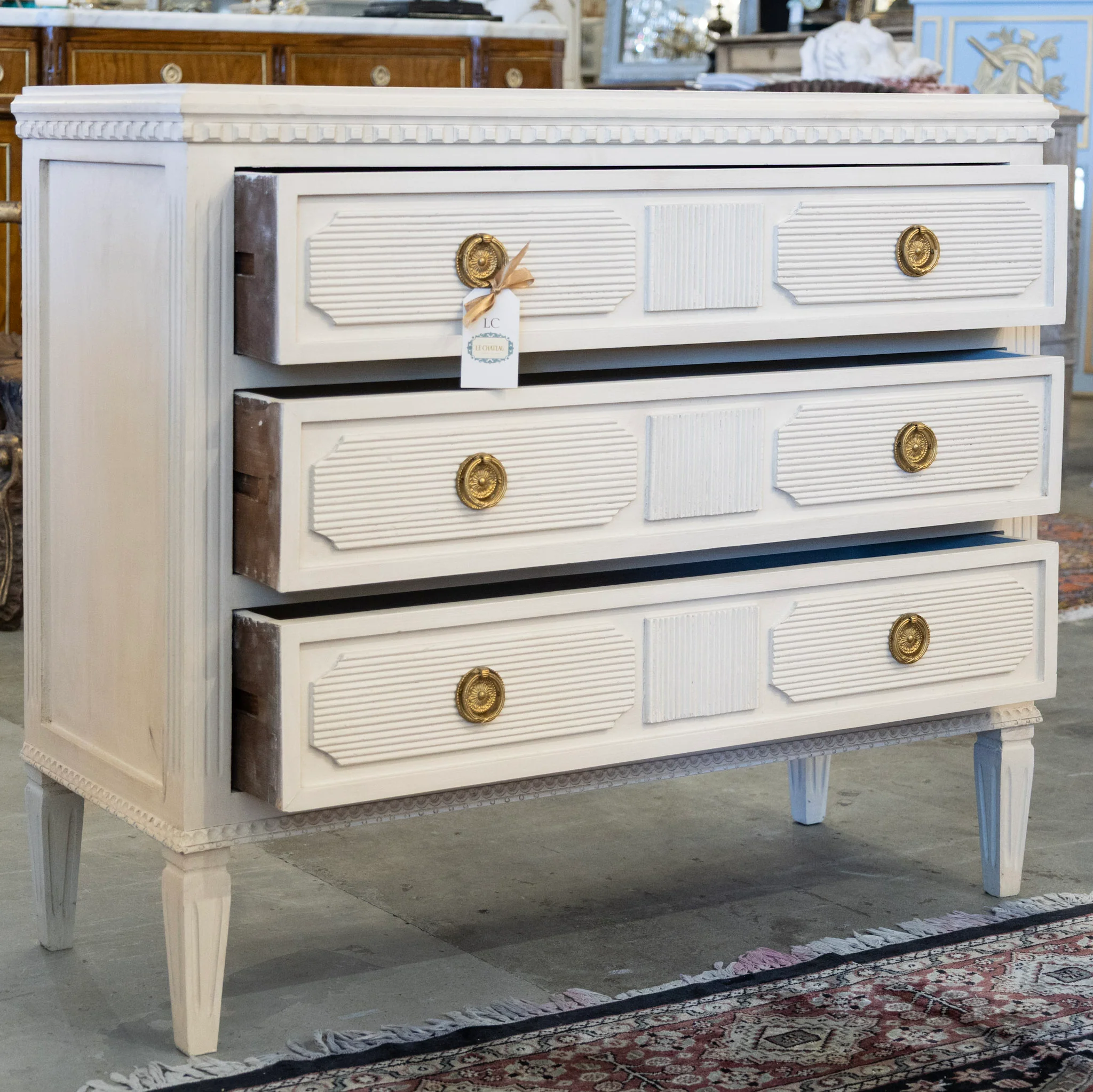 Swedish 3-Drawer Chest – Reeded Drawer Trim & Tapered Legs in White - Image 3