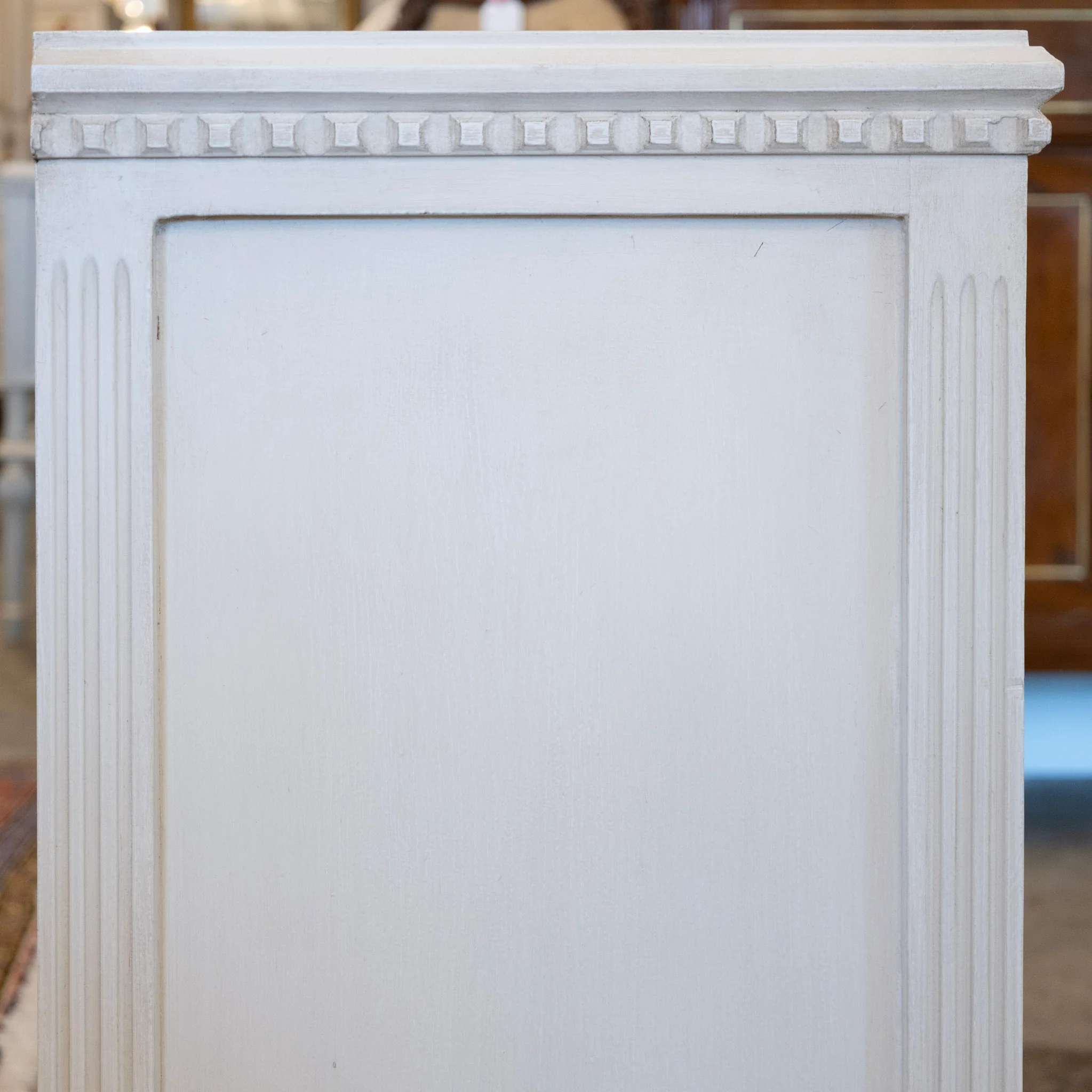 Swedish 3-Drawer Nightstand – Circle Carved Trim & Tapered Legs in White - Image 6