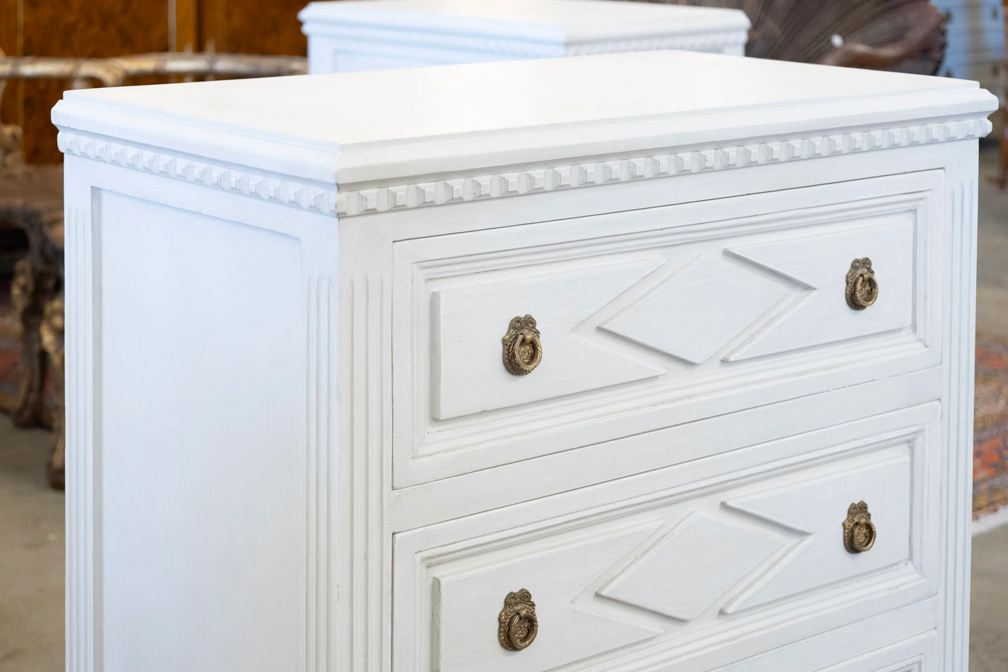 Swedish 3-Drawer Nightstand – Diamond Trim & Tapered Legs - Image 6