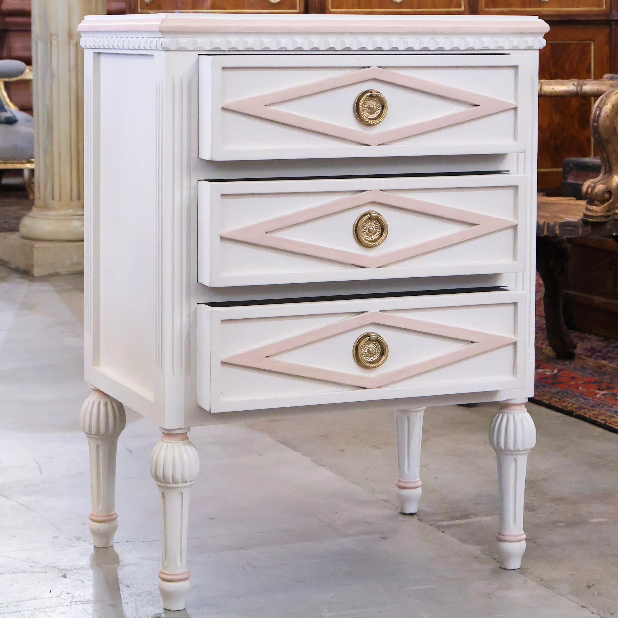 Swedish 3-Drawer Nightstand – Pink Diamond Trim & Ballerina Legs - Image 3