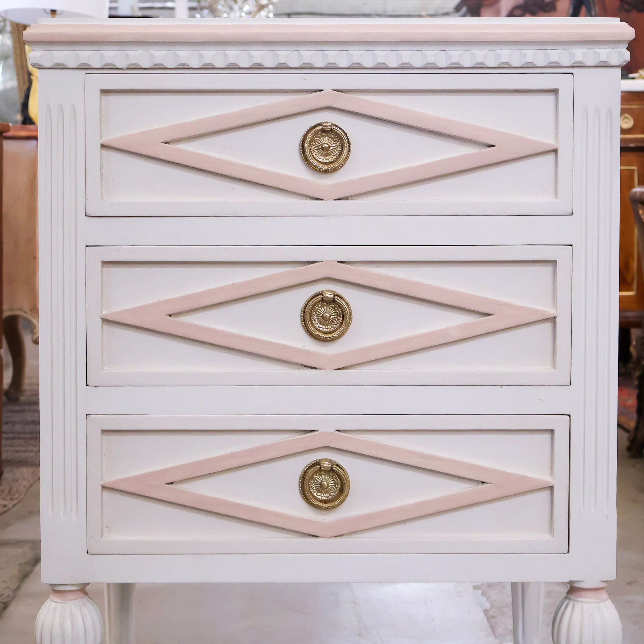 Swedish 3-Drawer Nightstand – Pink Diamond Trim & Ballerina Legs - Image 4