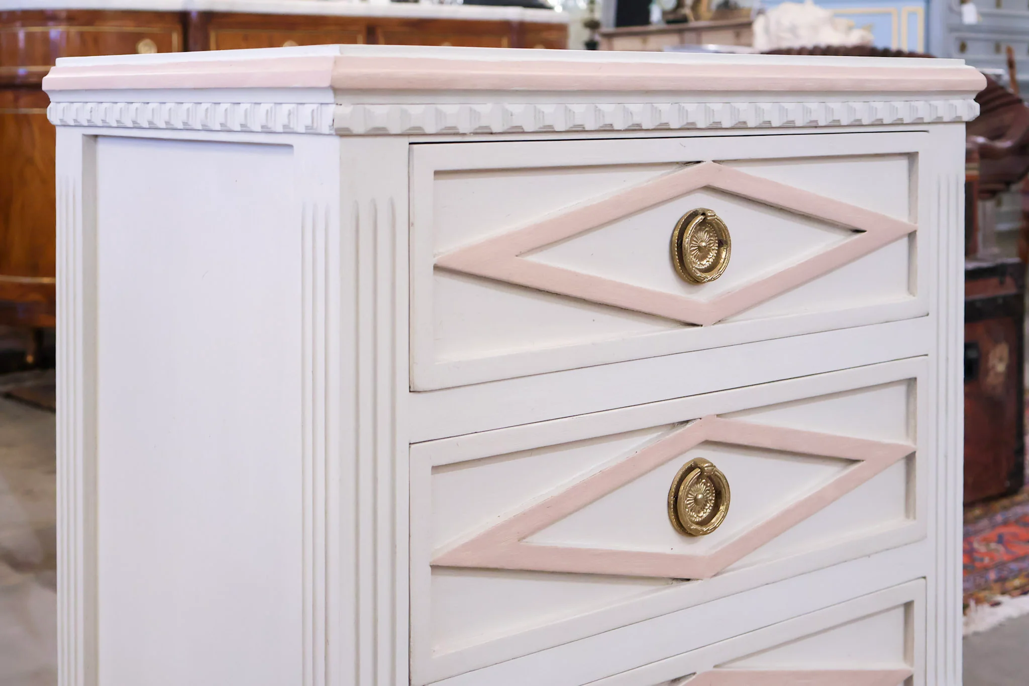 Swedish 3-Drawer Nightstand – Pink Diamond Trim & Ballerina Legs - Image 6