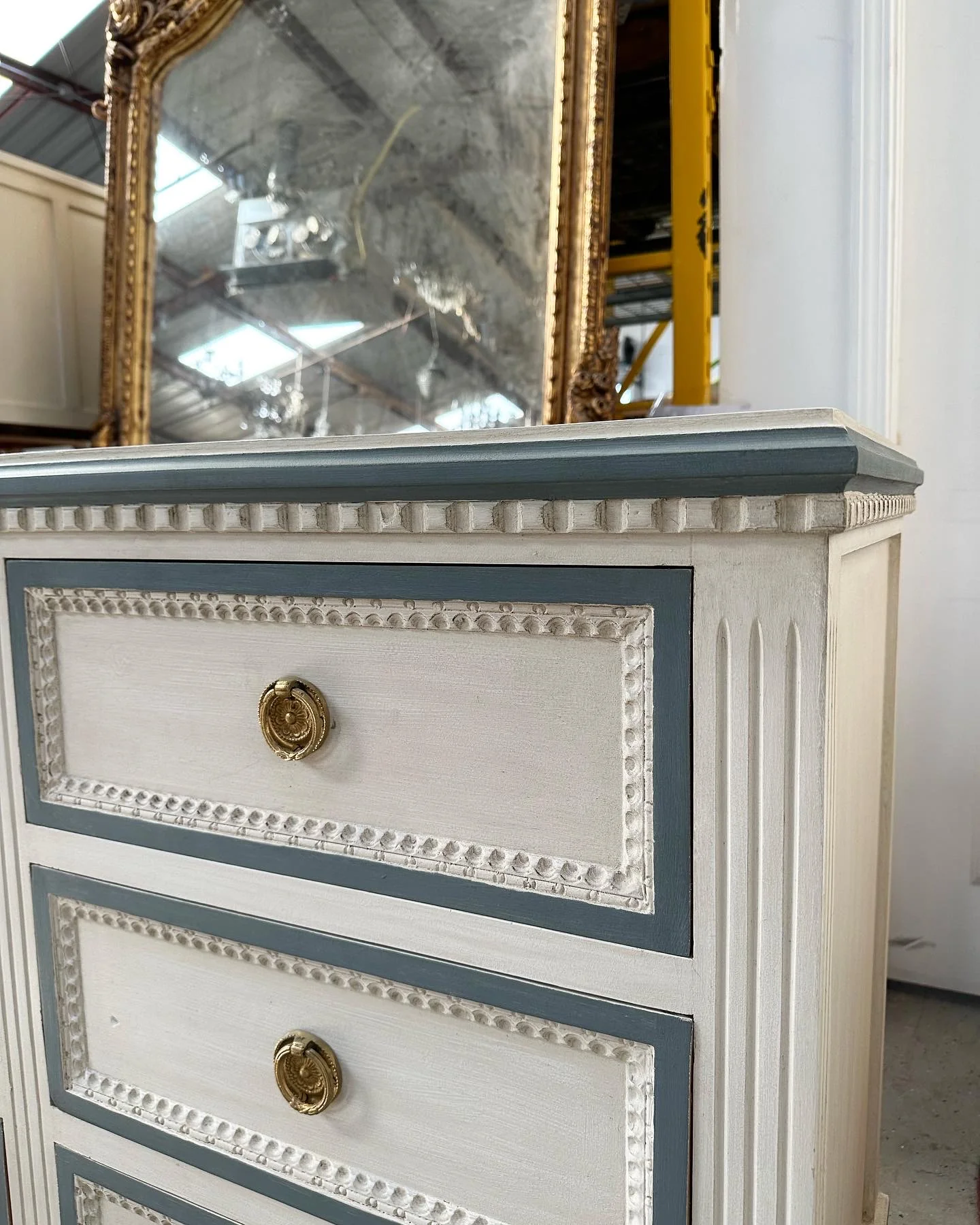 Swedish 9 Drawer Dresser with Blue Trim - Image 6