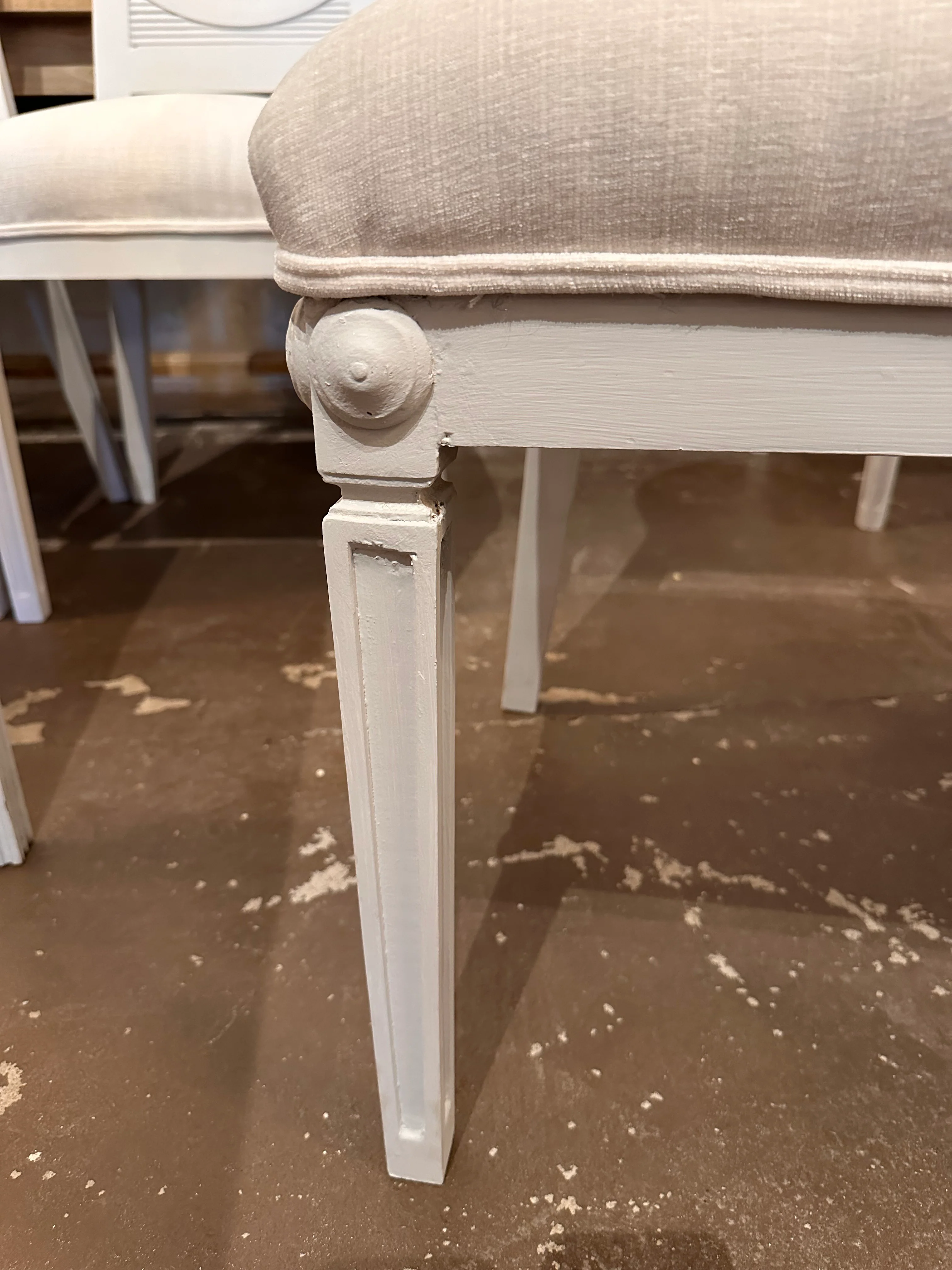 Swedish Round Dining Chair with White Linen Upholstery - Image 3