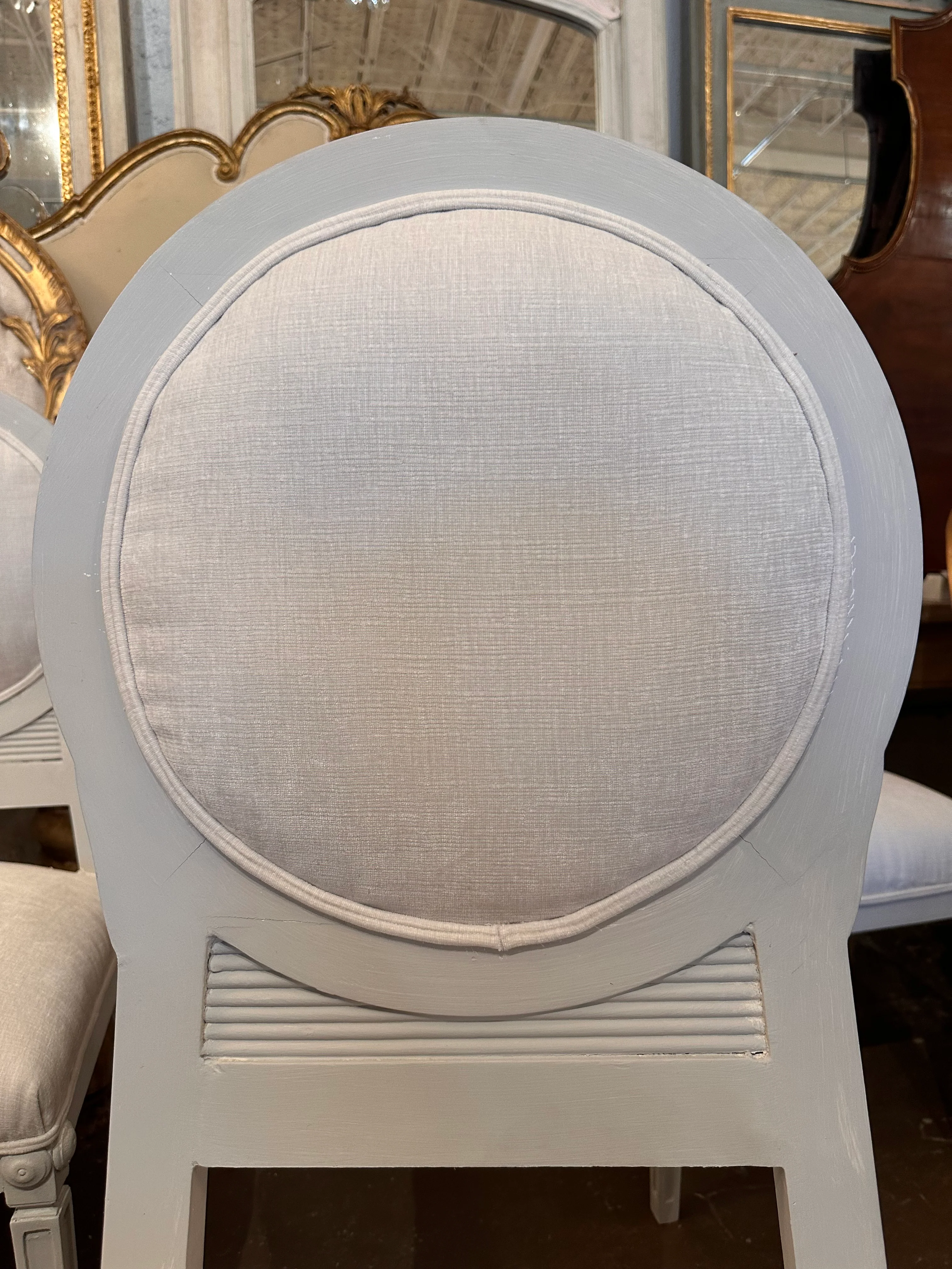 Swedish Round Dining Chair with White Linen Upholstery - Image 4