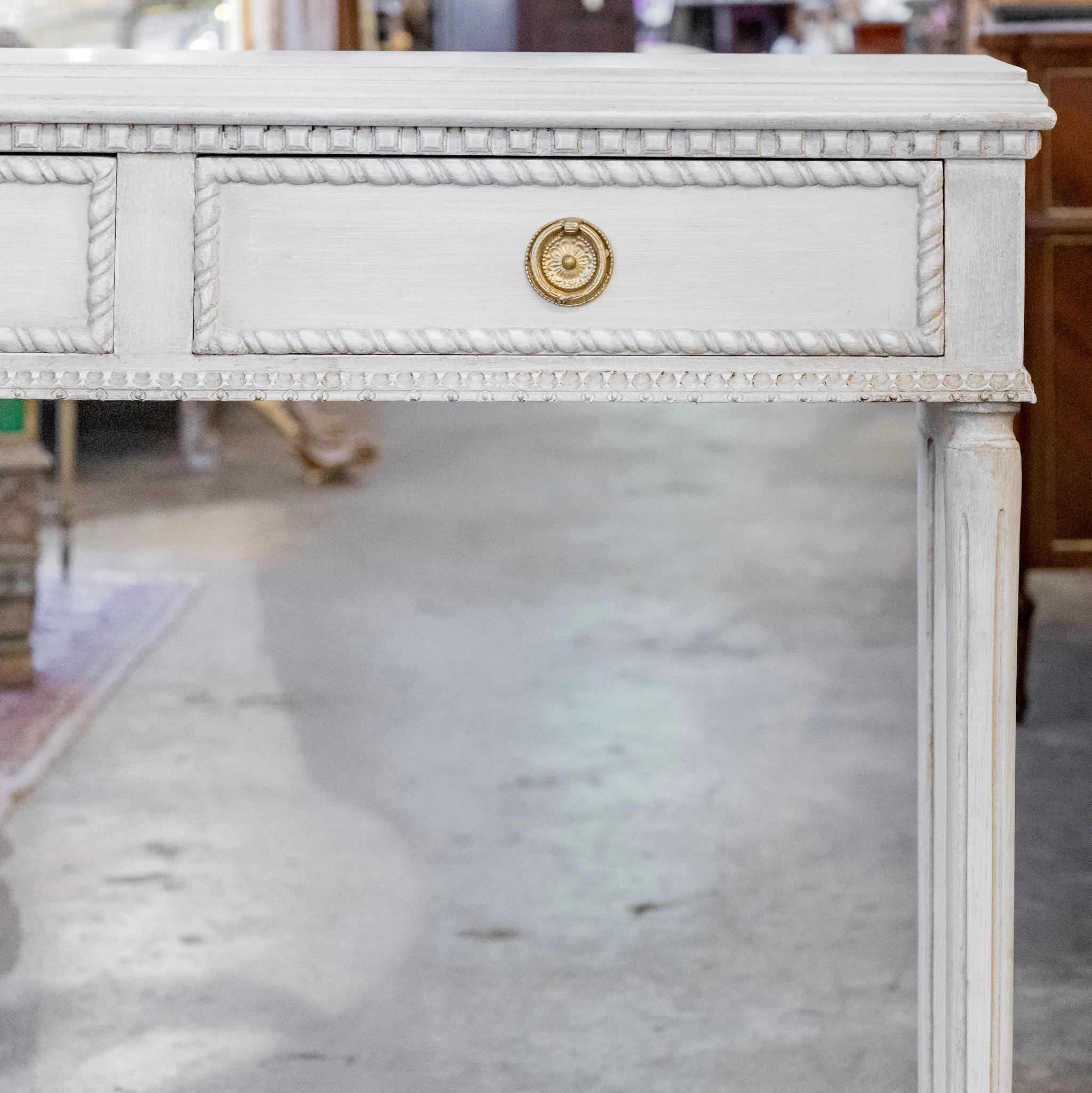 Swedish Two-Drawer Console Table – Rope Trim in Soft Grey - Image 4