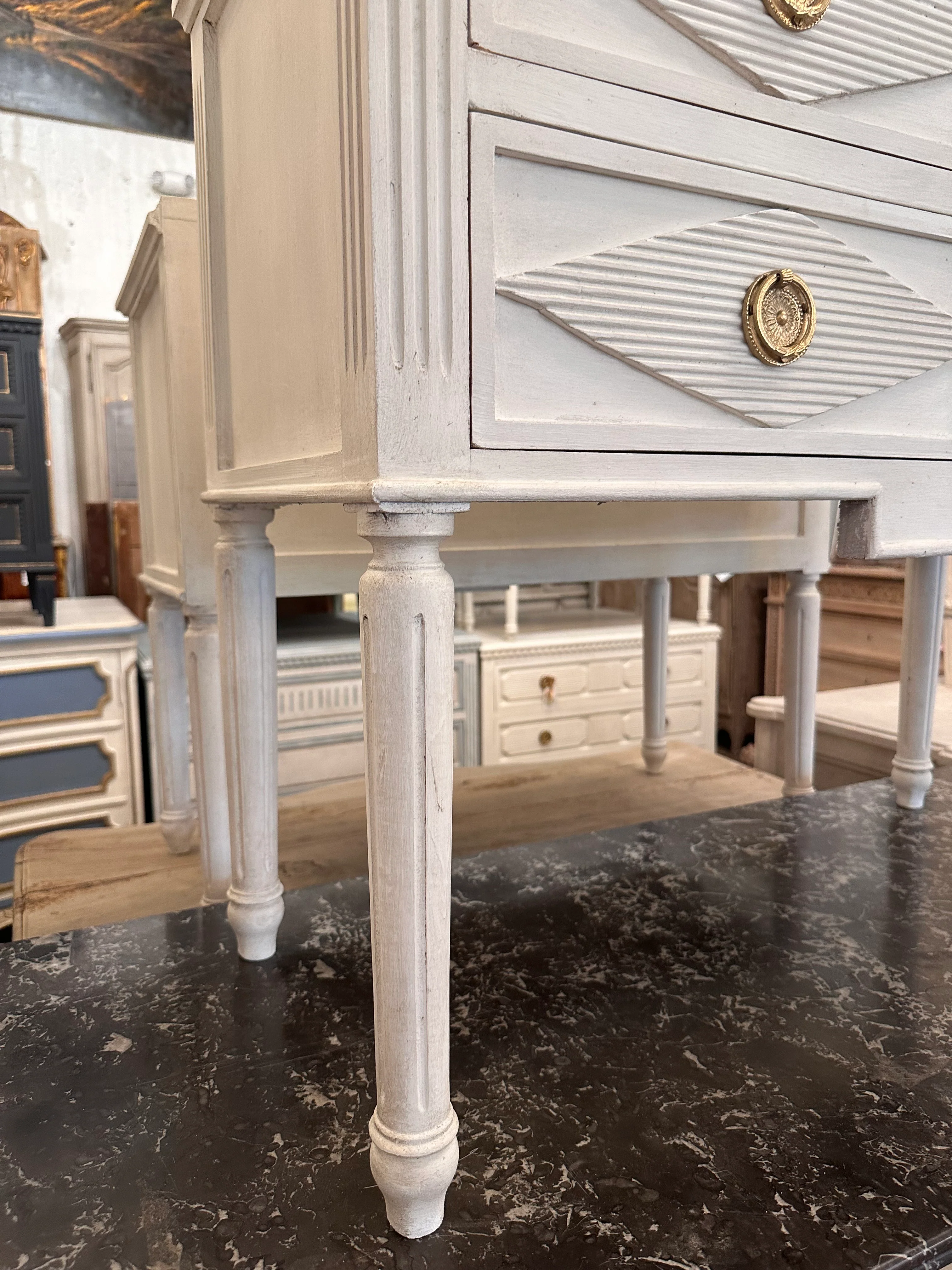 Tall Swedish Nightstand with Reeded Diamond Drawers - Image 2