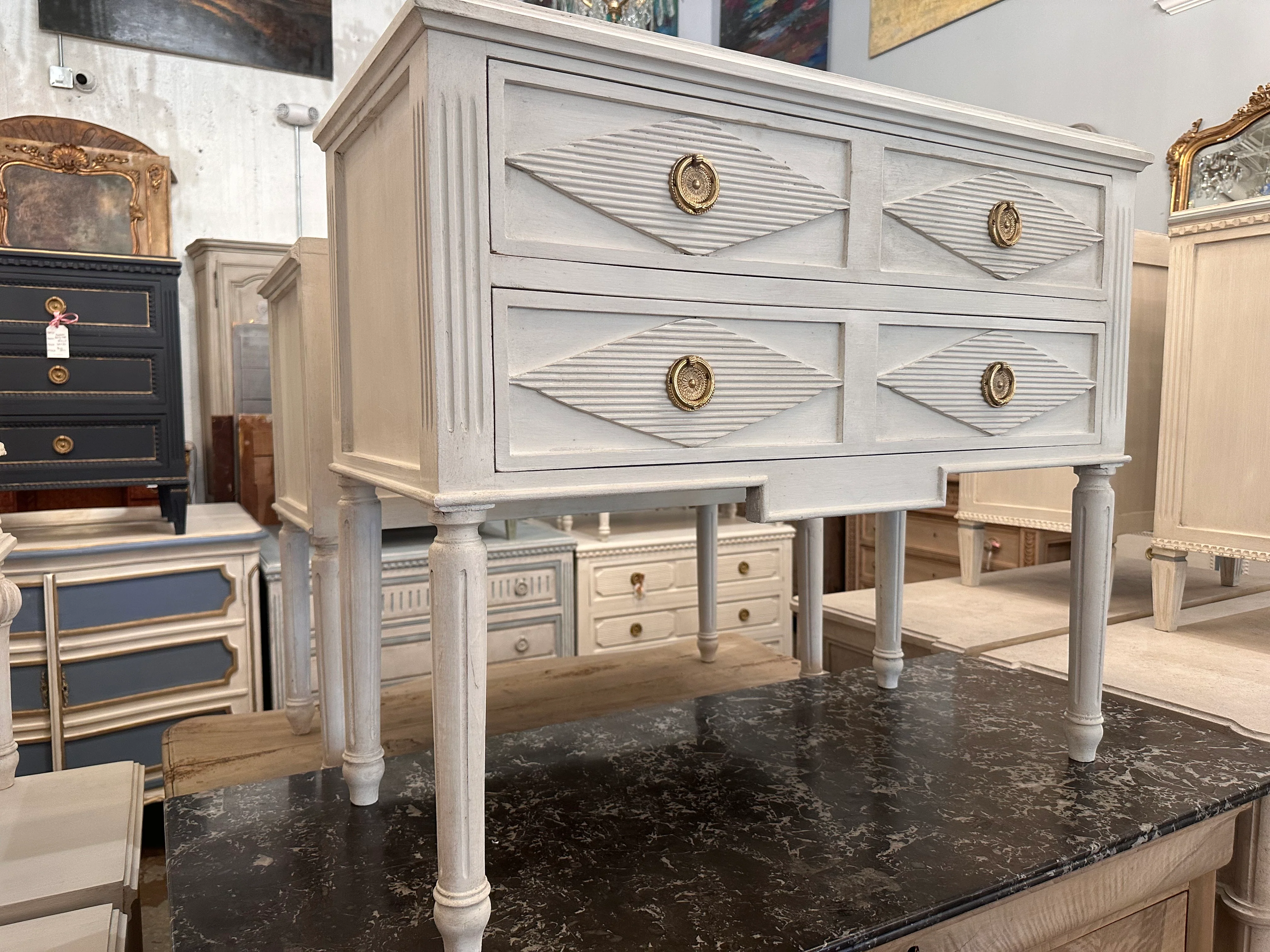 Tall Swedish Nightstand with Reeded Diamond Drawers - Image 3
