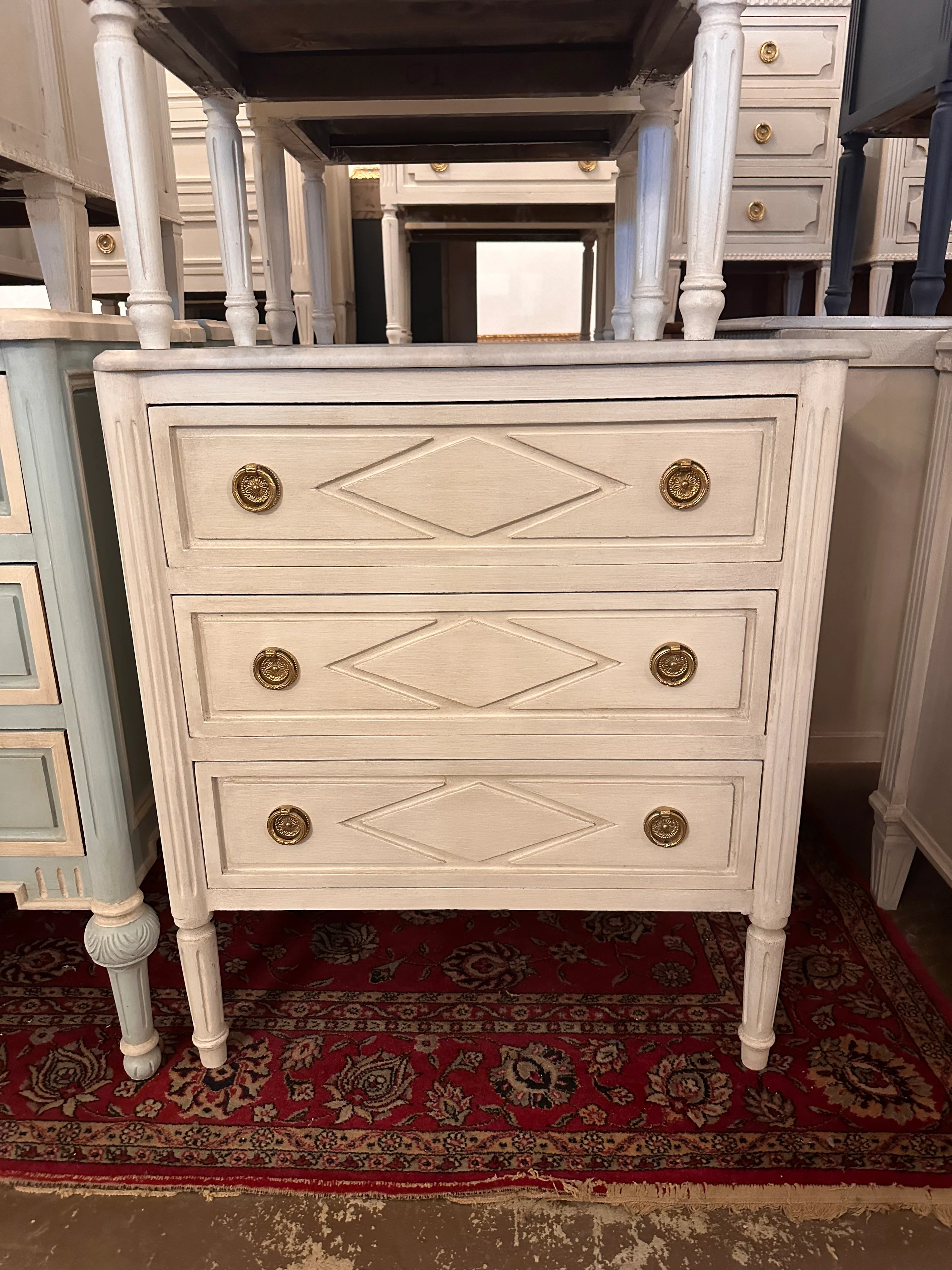 Swedish Chest with Diamond Trim & White Marble Top