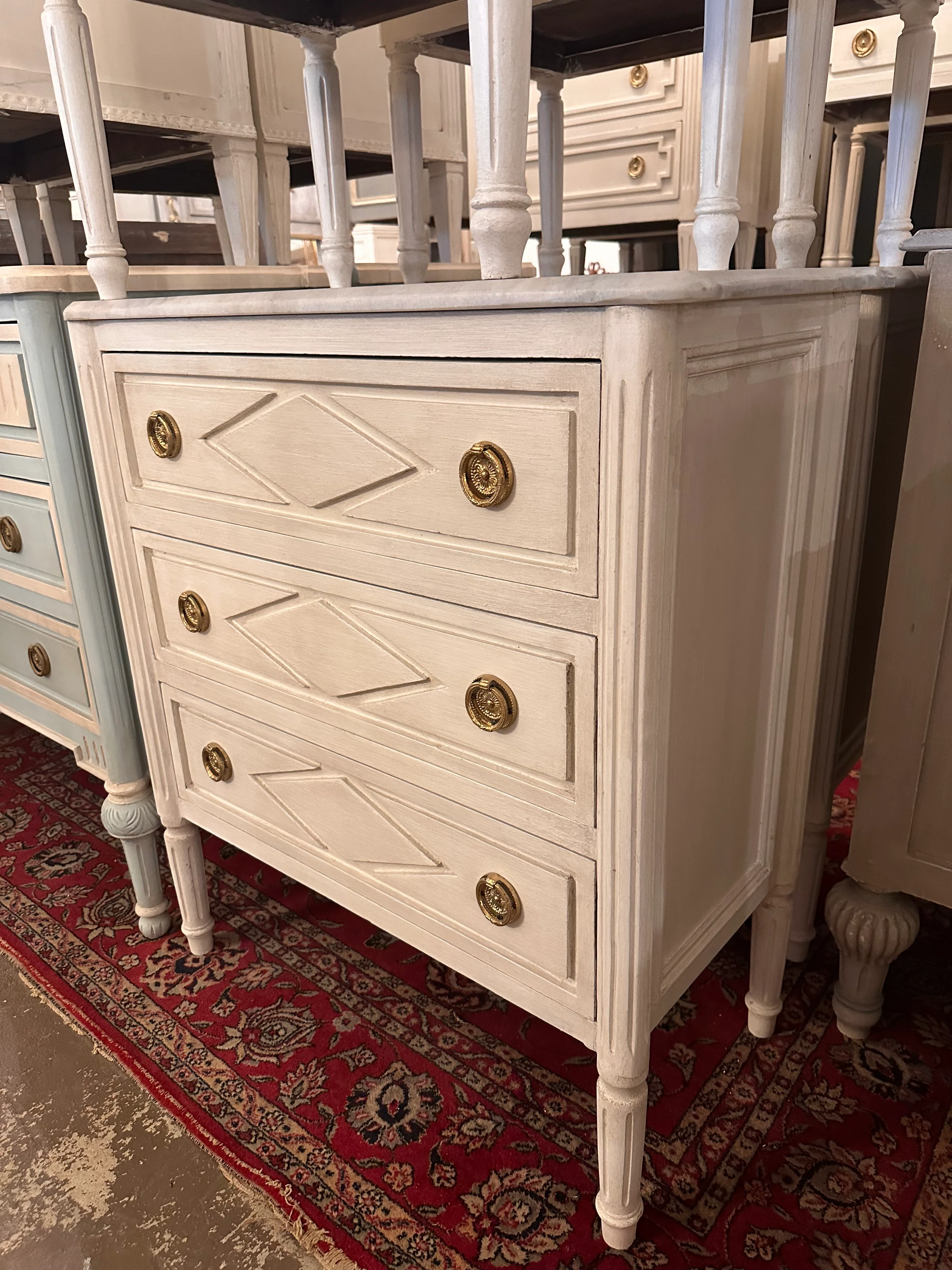 Swedish Chest with Diamond Trim & White Marble Top - Image 2