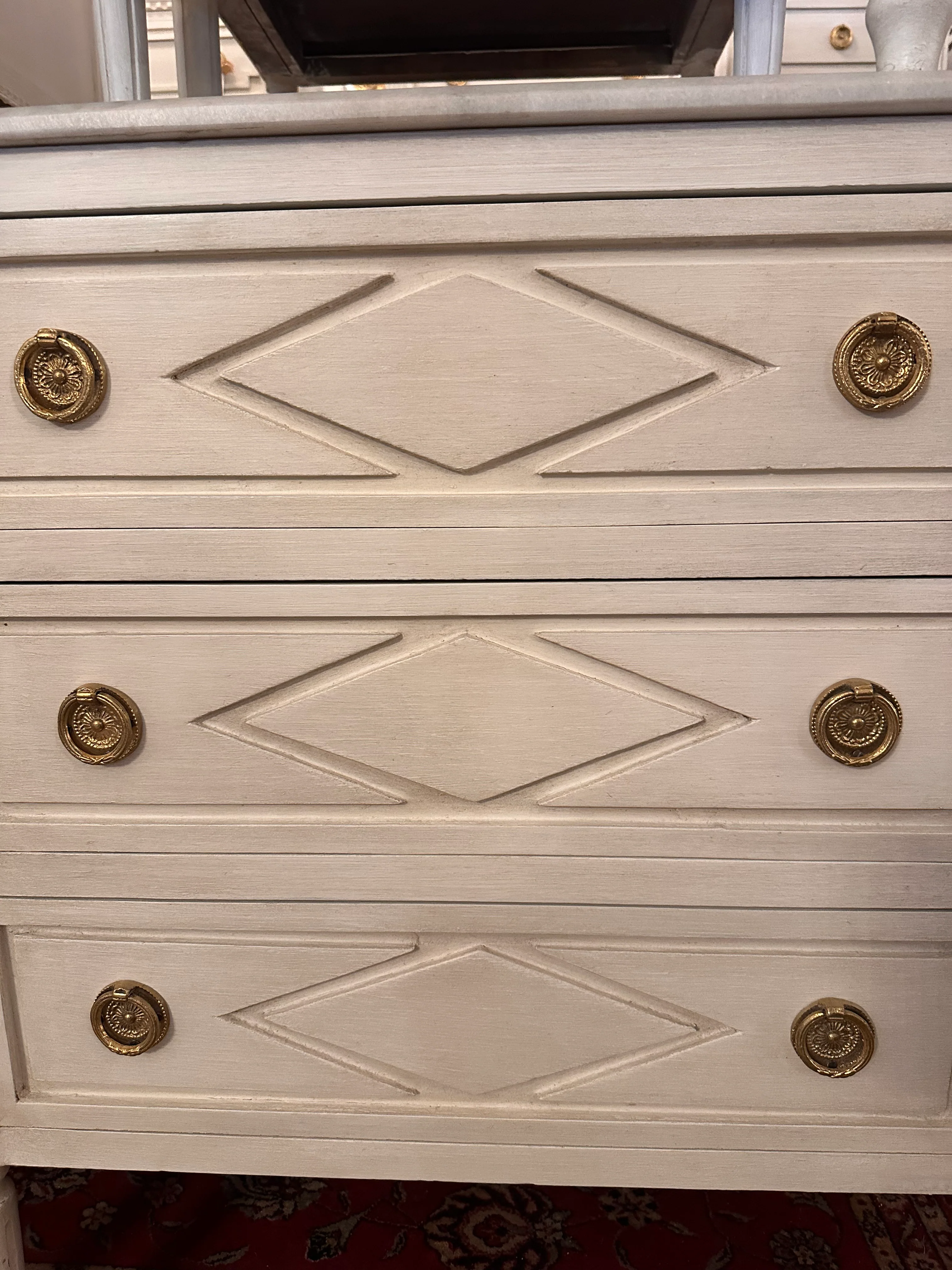 Swedish Chest with Diamond Trim & White Marble Top - Image 3