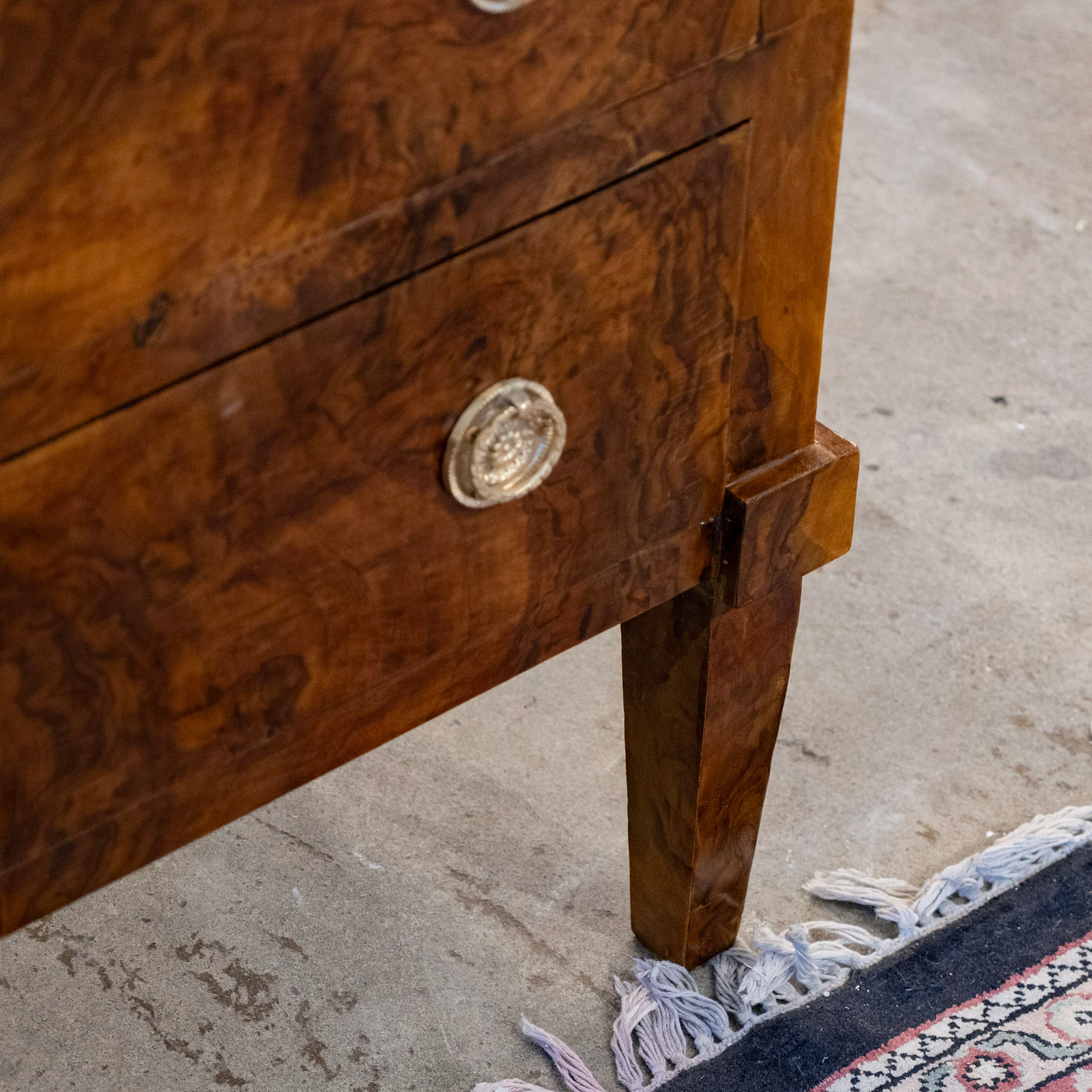 Art Deco 3-Drawer Burl Wood Chest with White Marble Top - Image 7