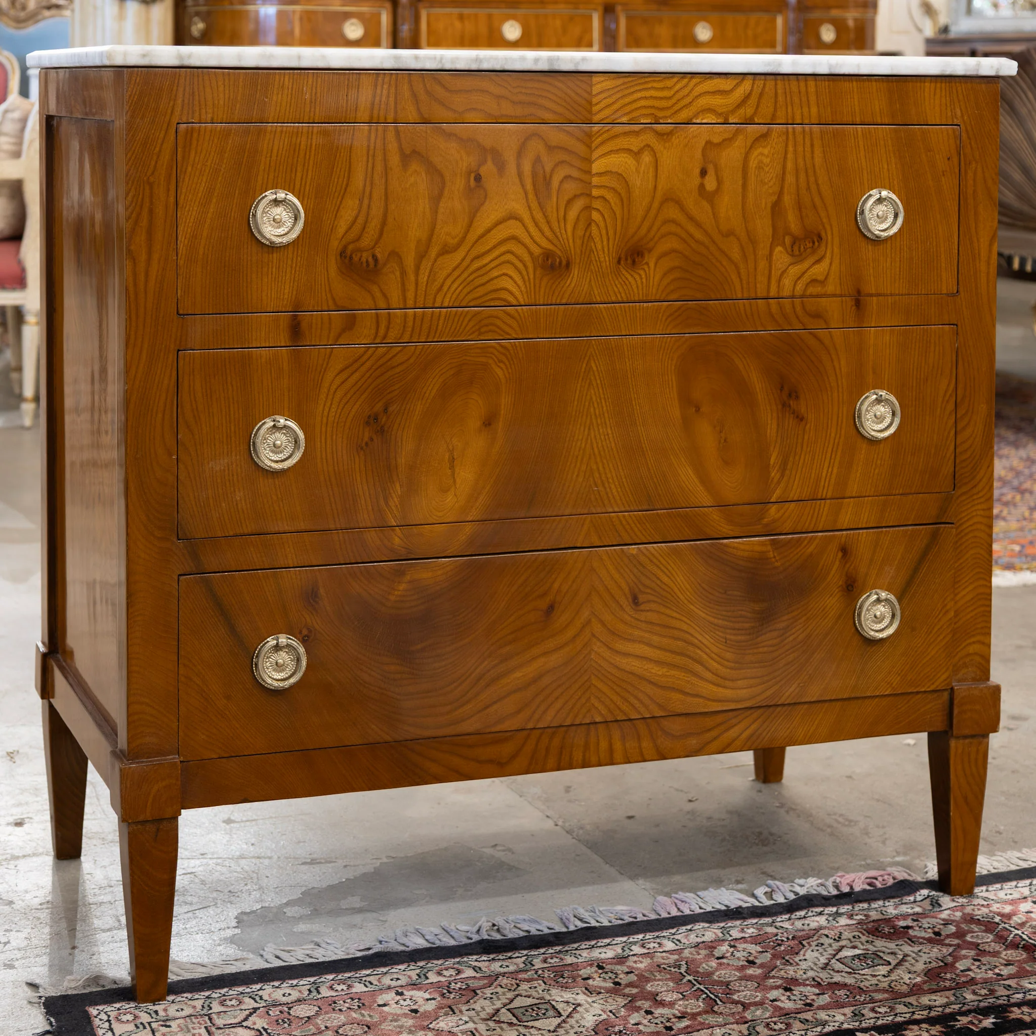 Art Deco 3-Drawer Chest – Burl Wood & White Marble Top - Image 3