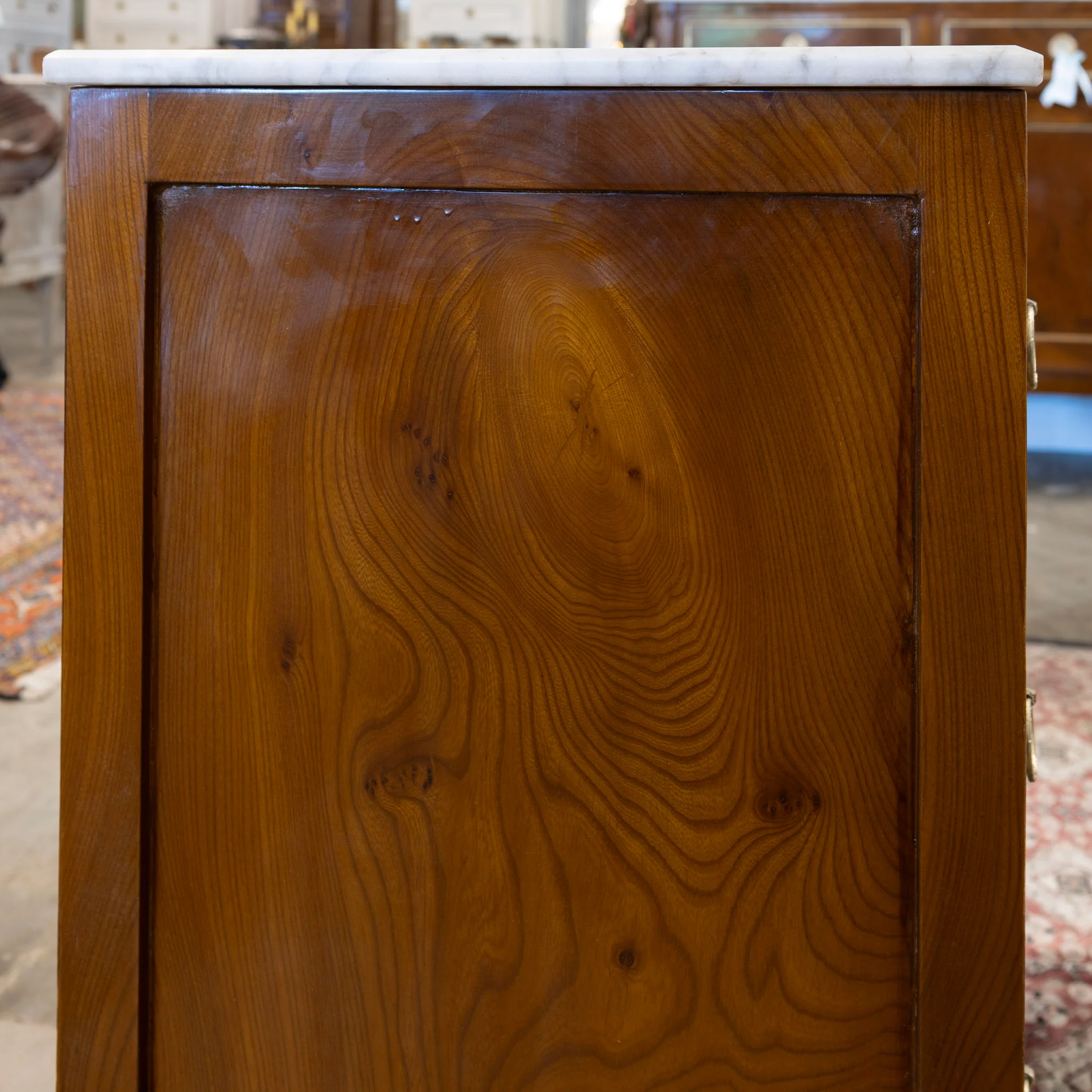 Art Deco 3-Drawer Chest – Burl Wood & White Marble Top - Image 5