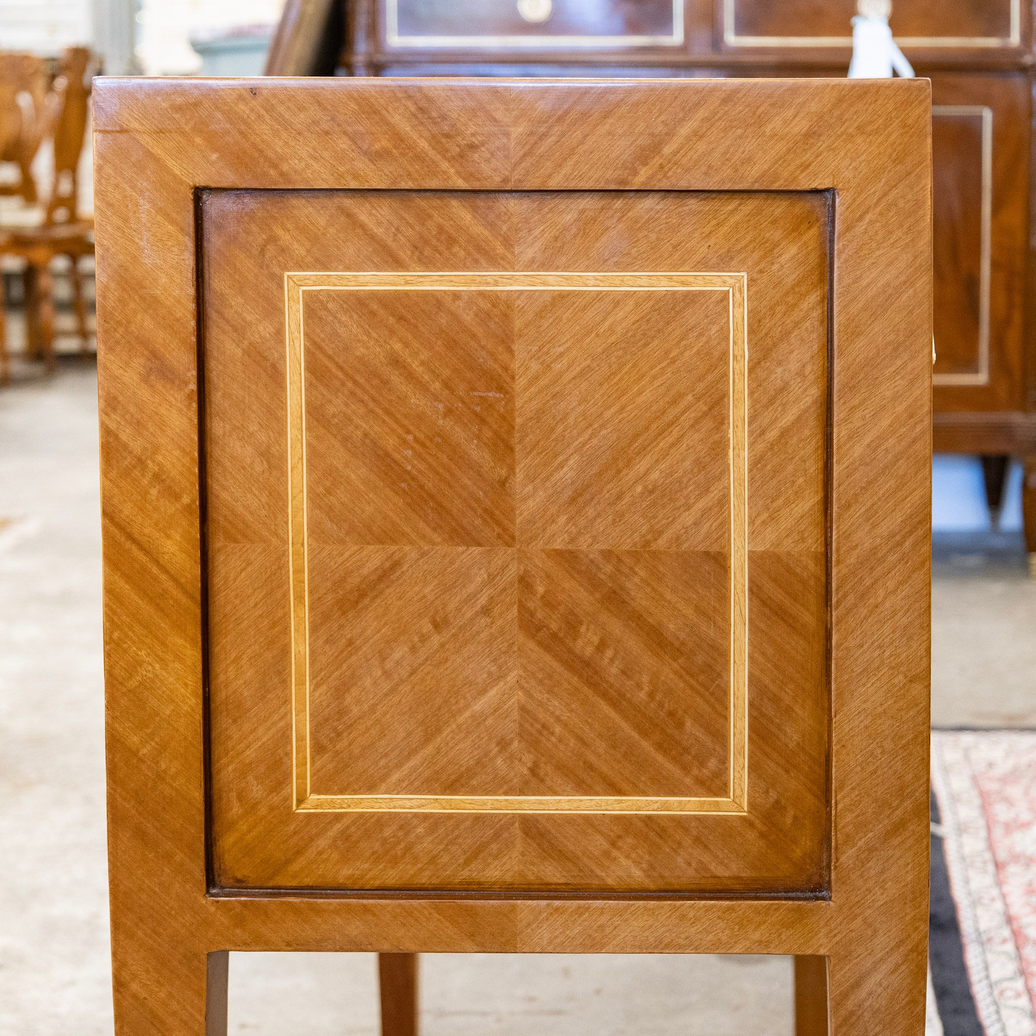 Art Deco Burl Wood 2-Drawer Chest – Inlaid Panels & Brass Pulls - Image 7