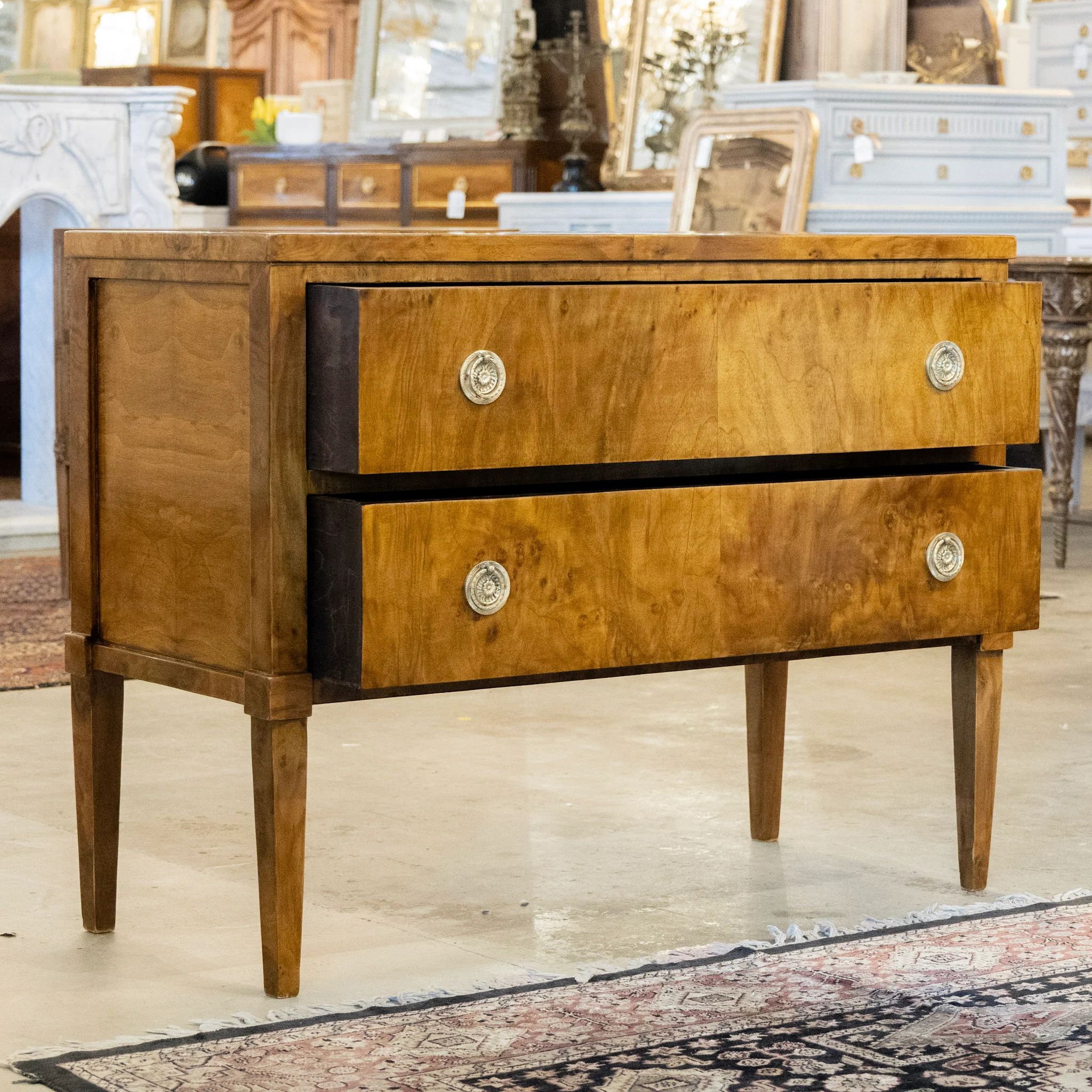 Art Deco Burl Wood Chest - Brass Pulls - Image 3