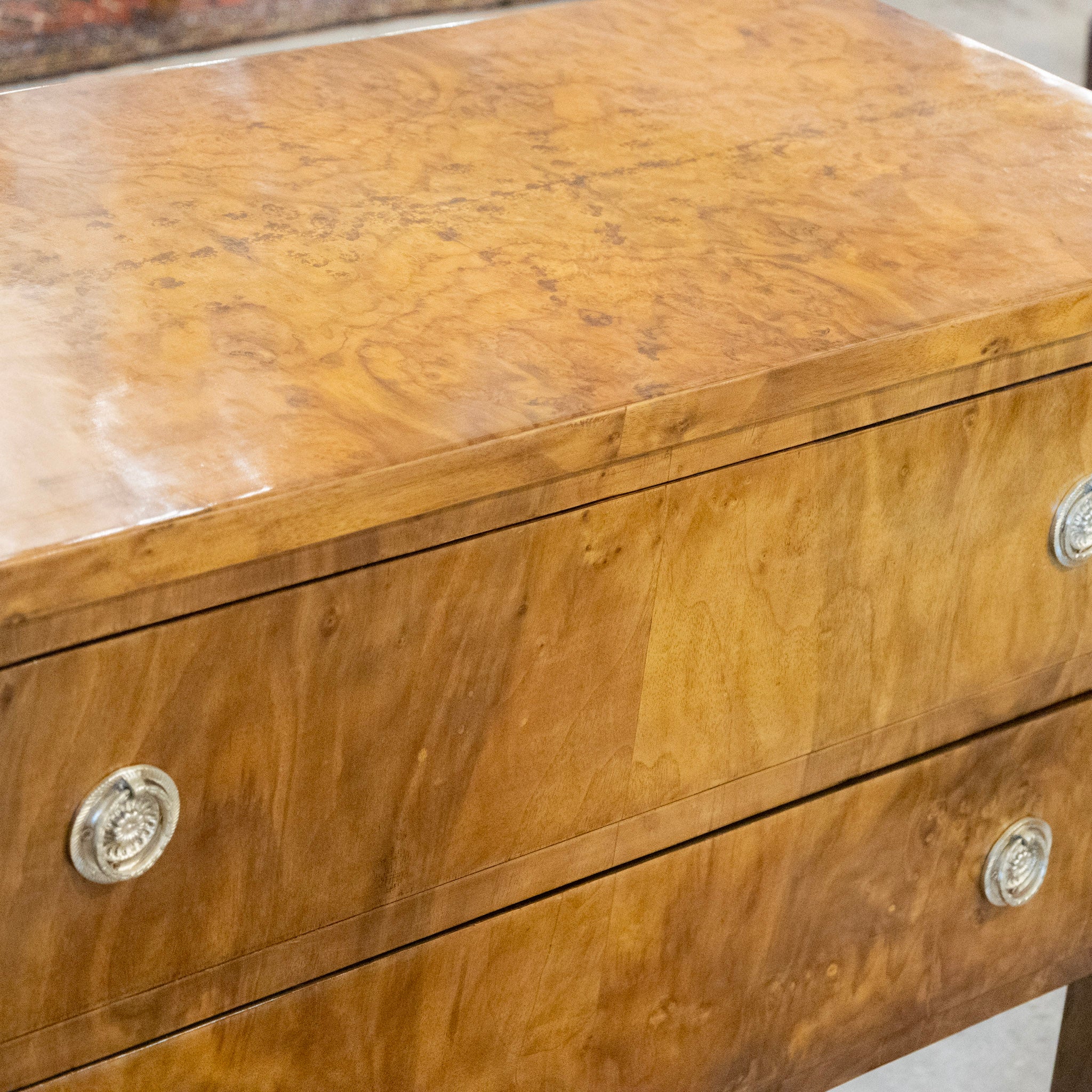 Art Deco Burl Wood Chest - Brass Pulls - Image 6