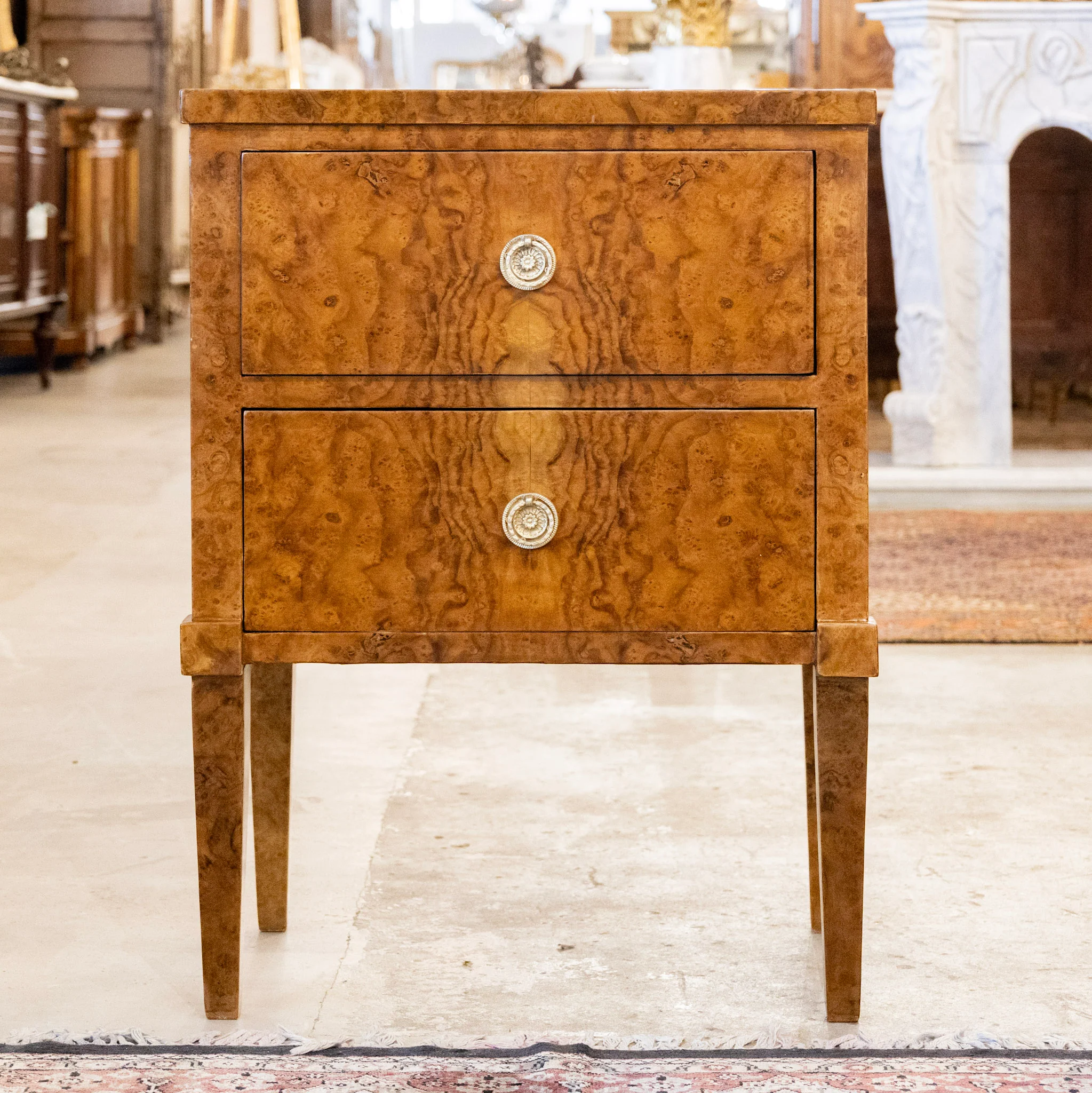 Art Deco Burl Wood Nightstand – Brass Pulls