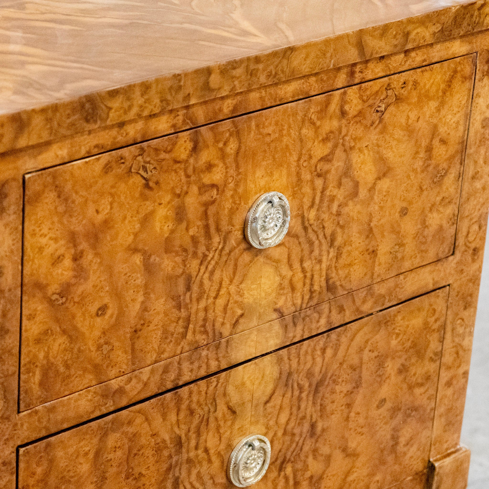 Art Deco Burl Wood Nightstand – Brass Pulls - Image 13