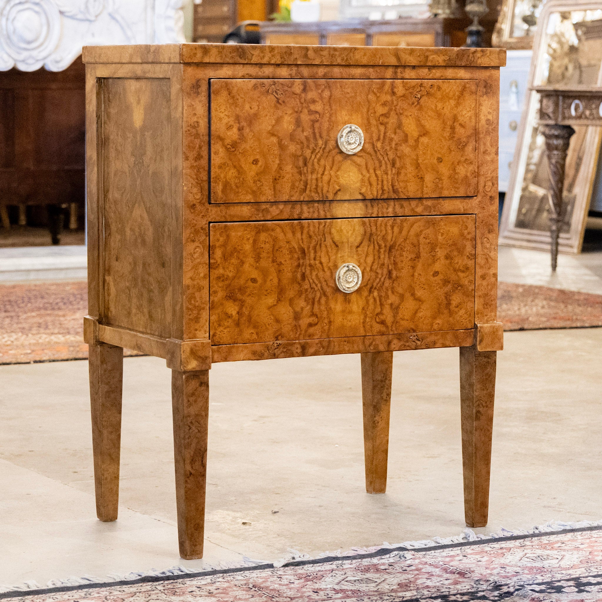 Art Deco Burl Wood Nightstand – Brass Pulls - Image 2