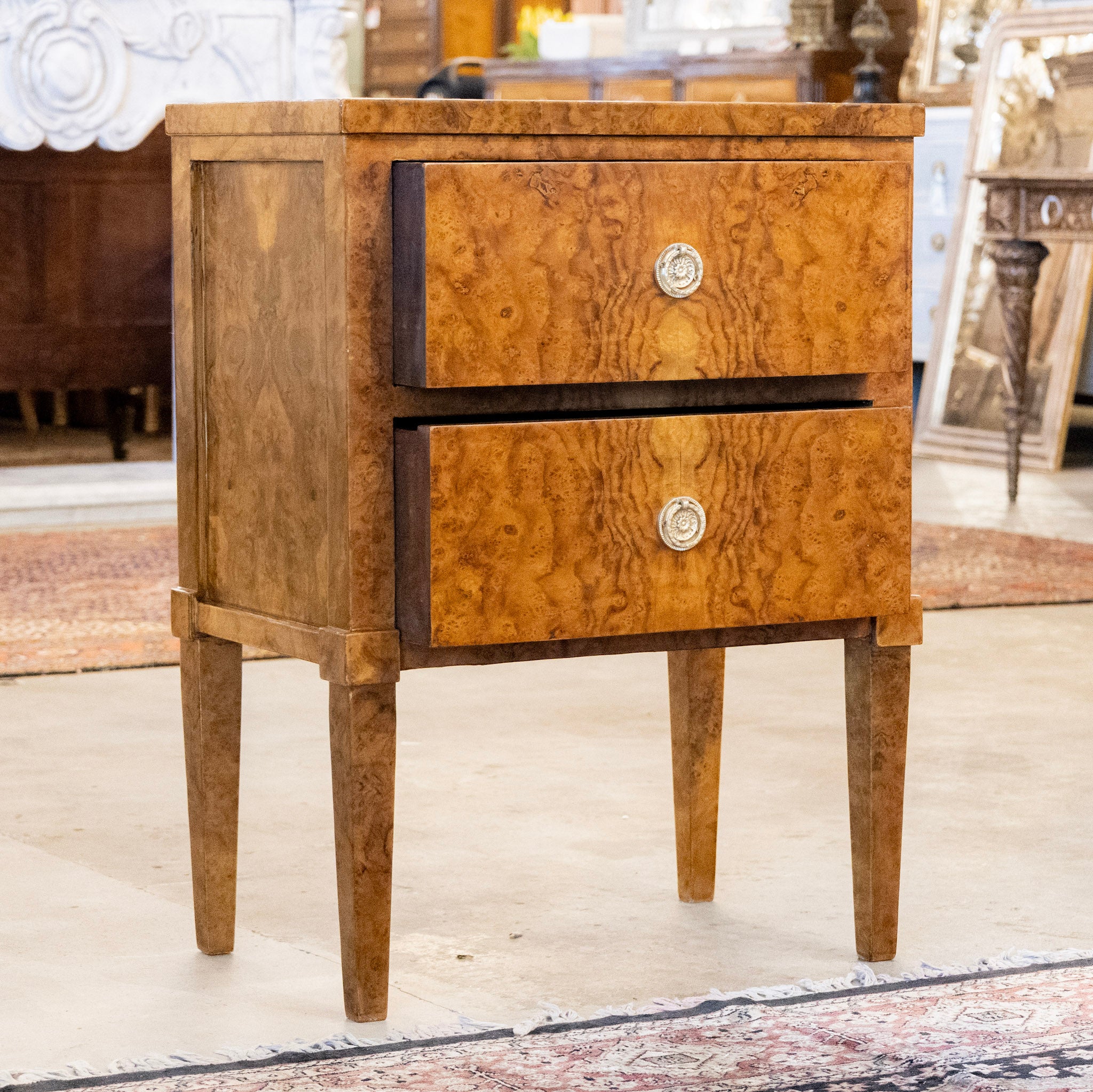 Art Deco Burl Wood Nightstand – Brass Pulls - Image 3
