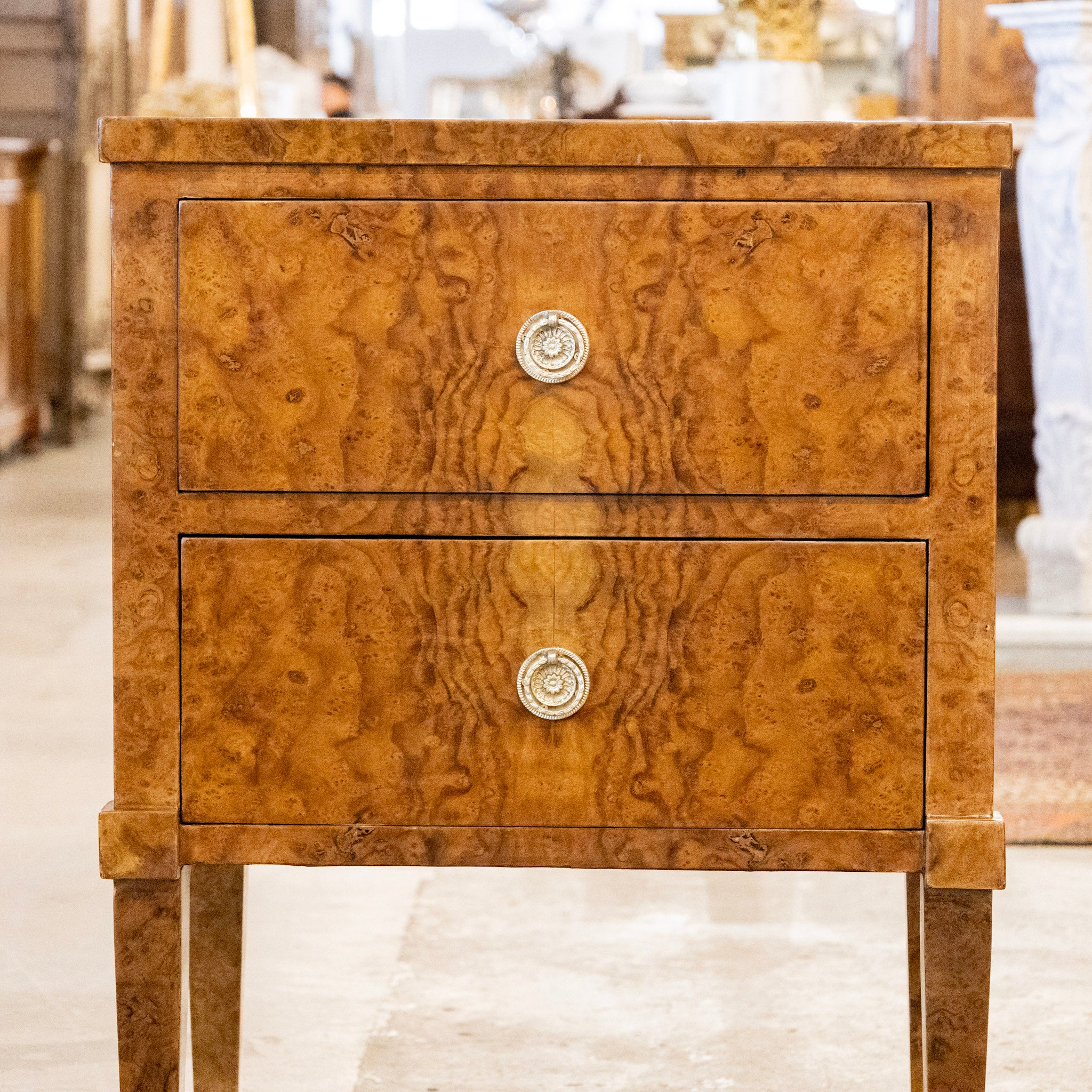 Art Deco Burl Wood Nightstand – Brass Pulls - Image 4