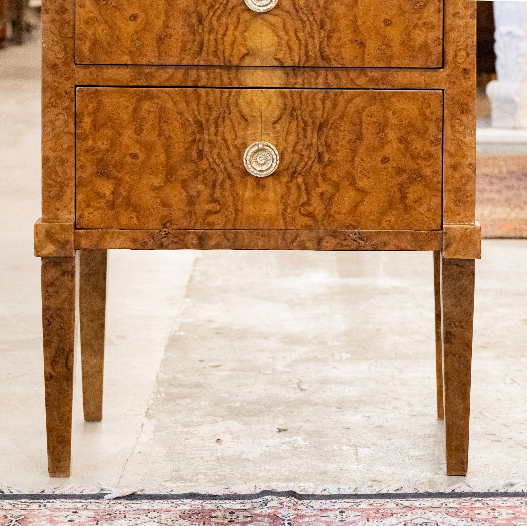 Art Deco Burl Wood Nightstand – Brass Pulls - Image 5