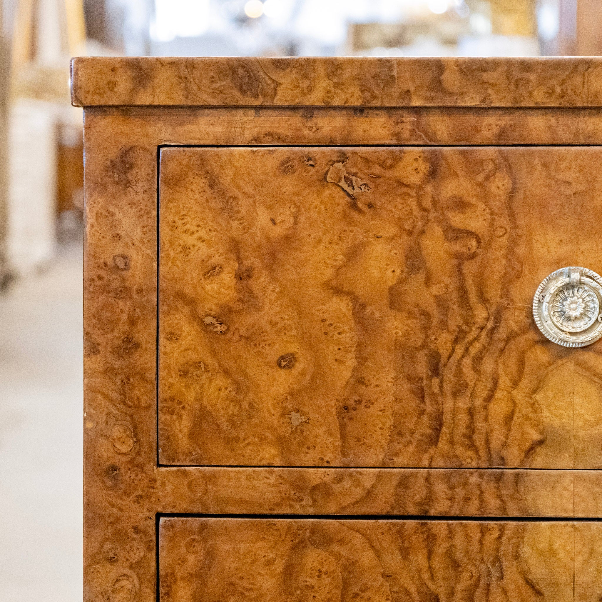 Art Deco Burl Wood Nightstand – Brass Pulls - Image 6