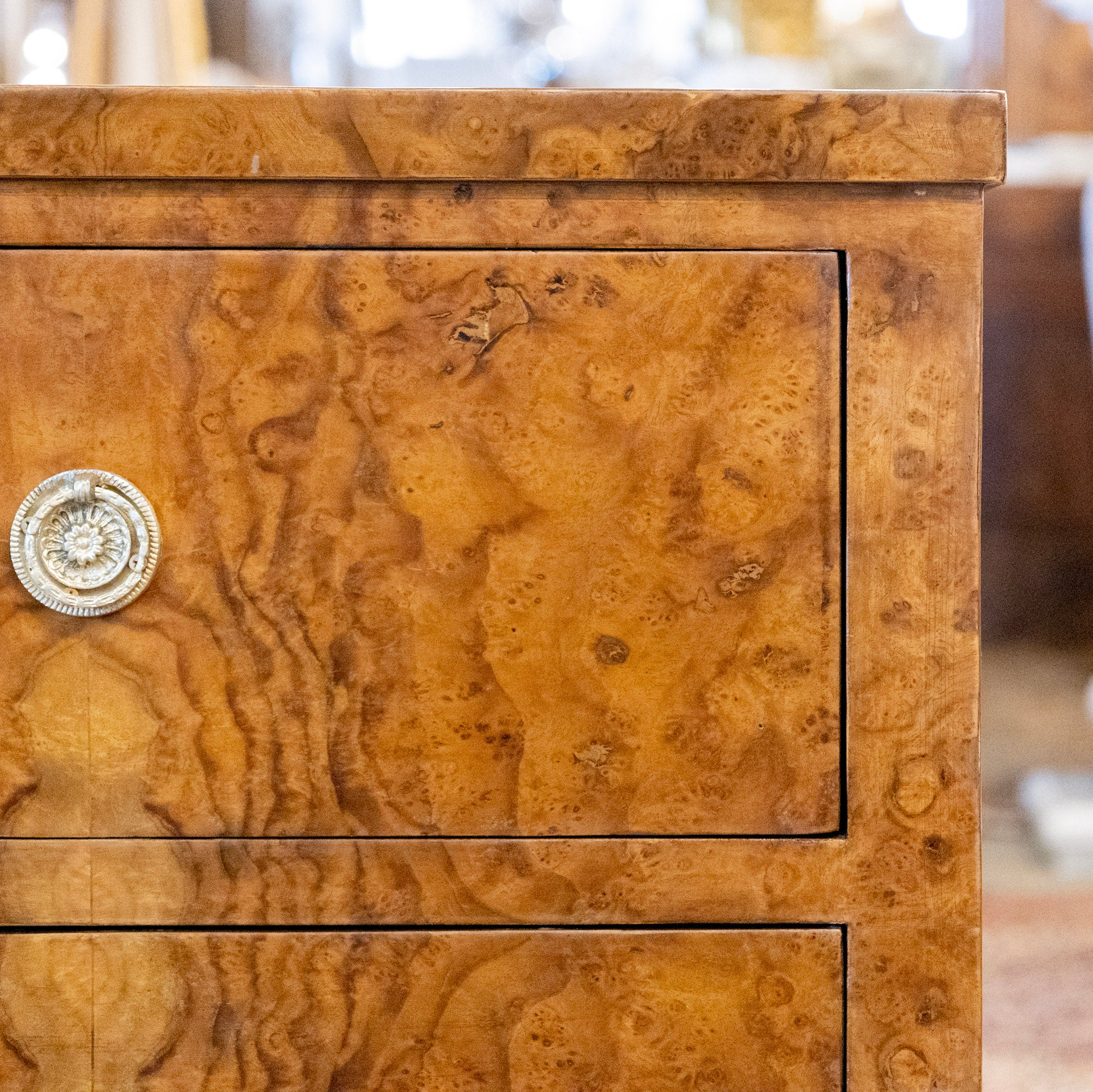 Art Deco Burl Wood Nightstand – Brass Pulls - Image 7