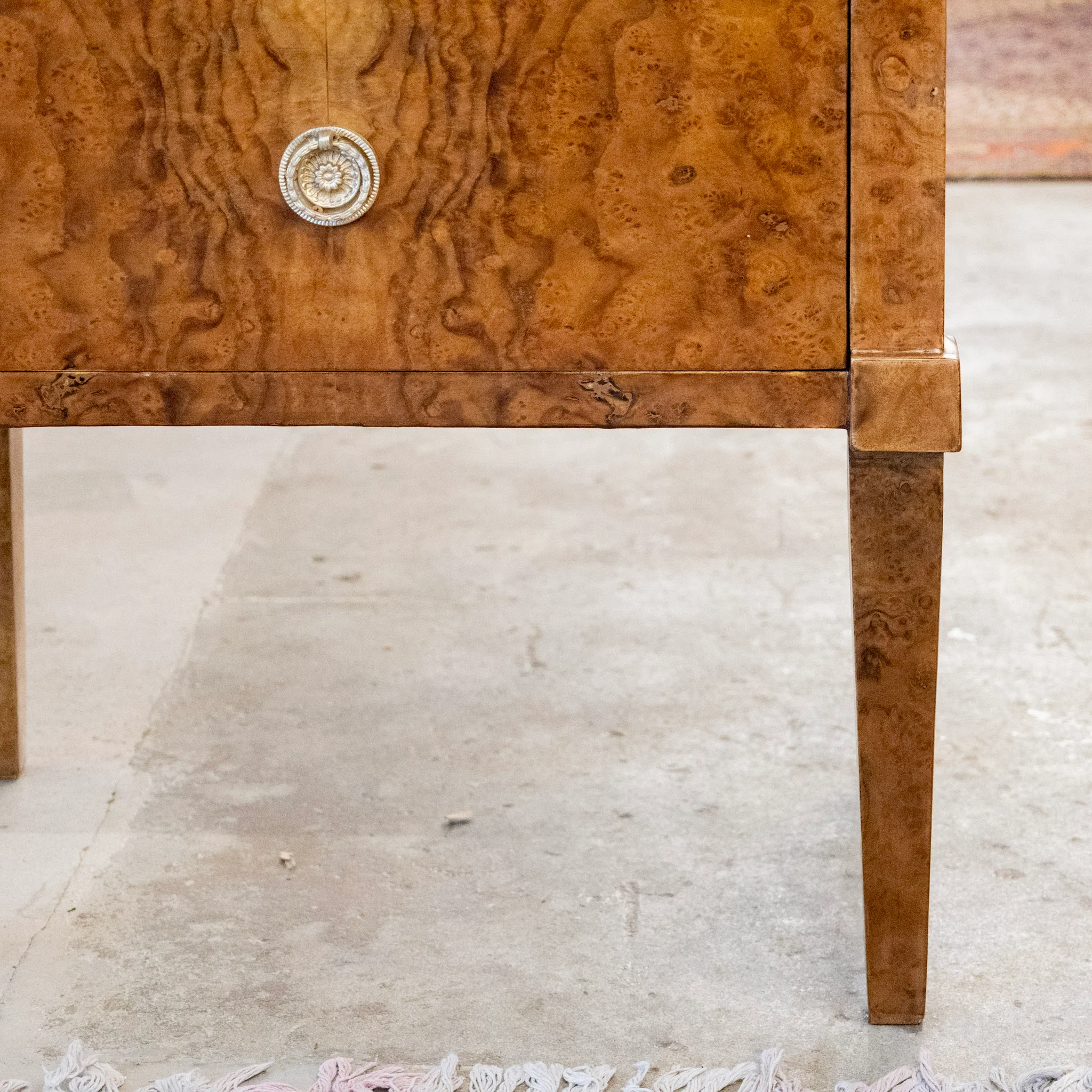 Art Deco Burl Wood Nightstand – Brass Pulls - Image 9