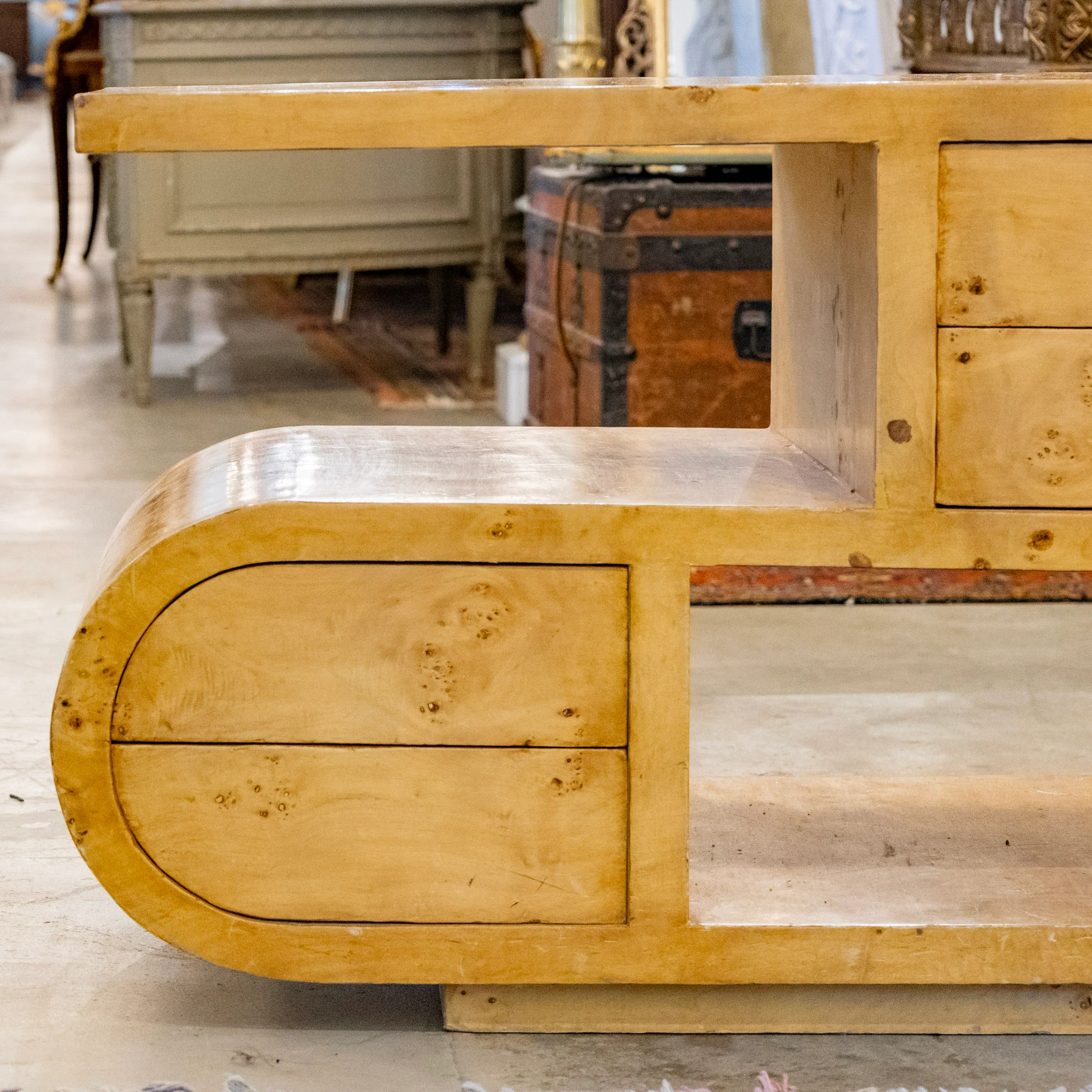 Art Deco Burl Wood Coffee Table – Faux Drawers - Image 3