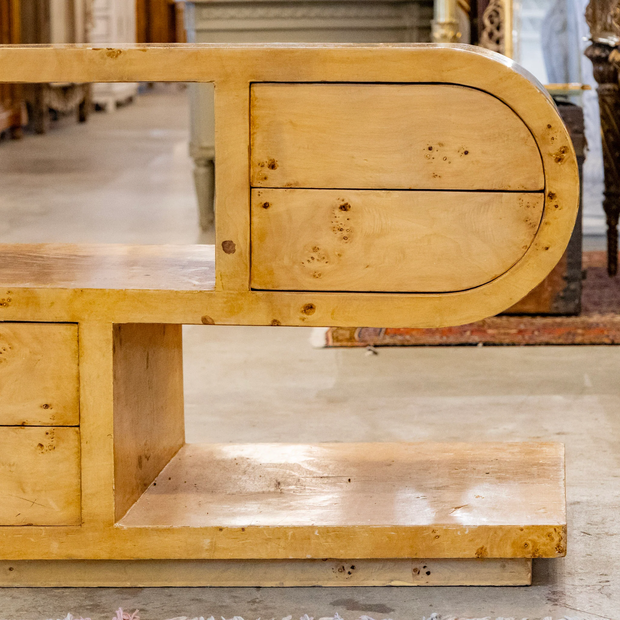 Art Deco Burl Wood Coffee Table – Faux Drawers - Image 4