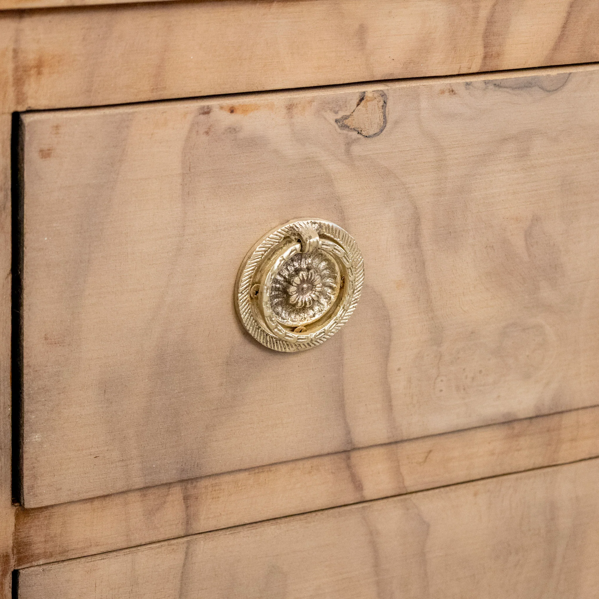 Art Deco Nightstand - Stripped Burl Wood & Brass Pulls - Image 11