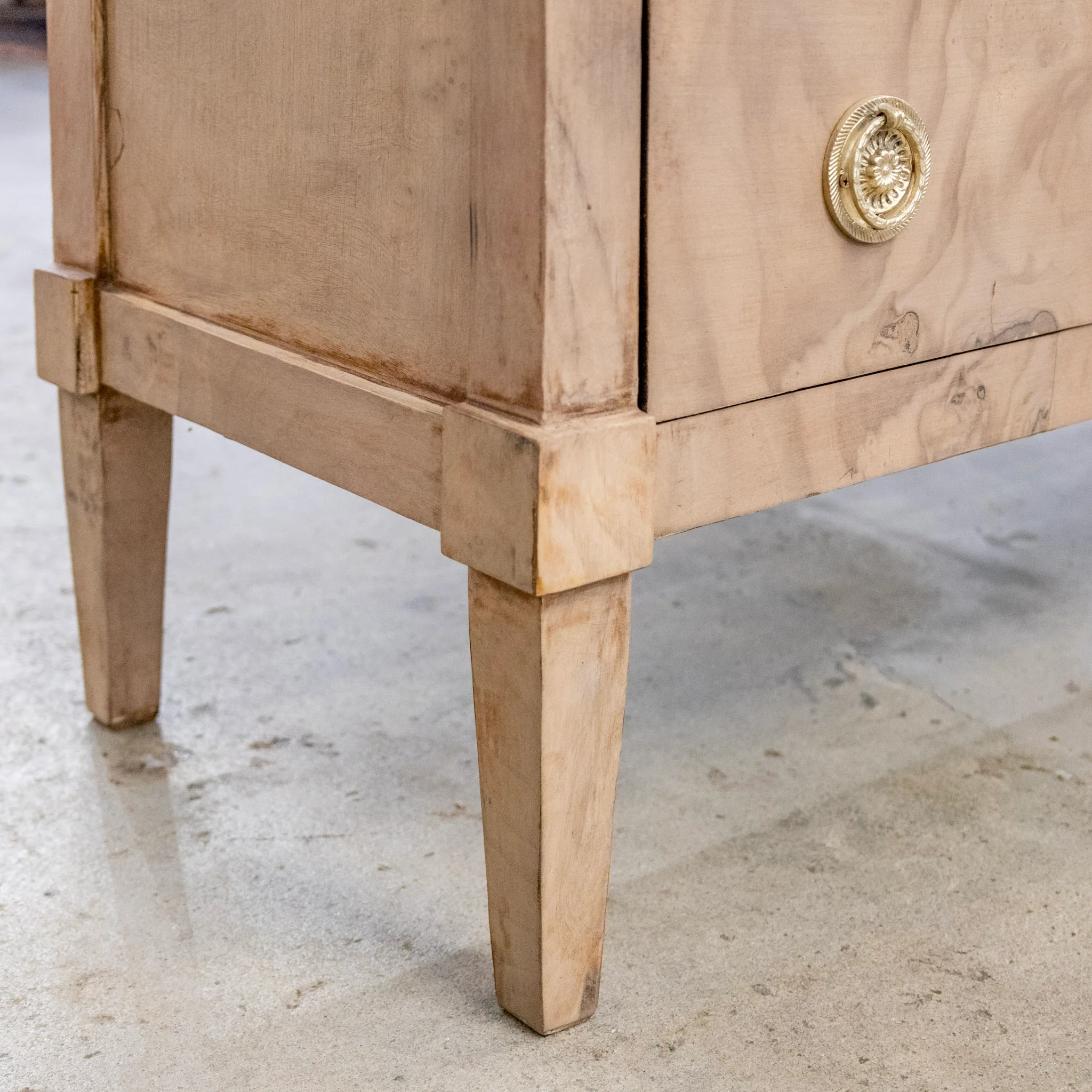 Art Deco Nightstand - Stripped Burl Wood & Brass Pulls - Image 12