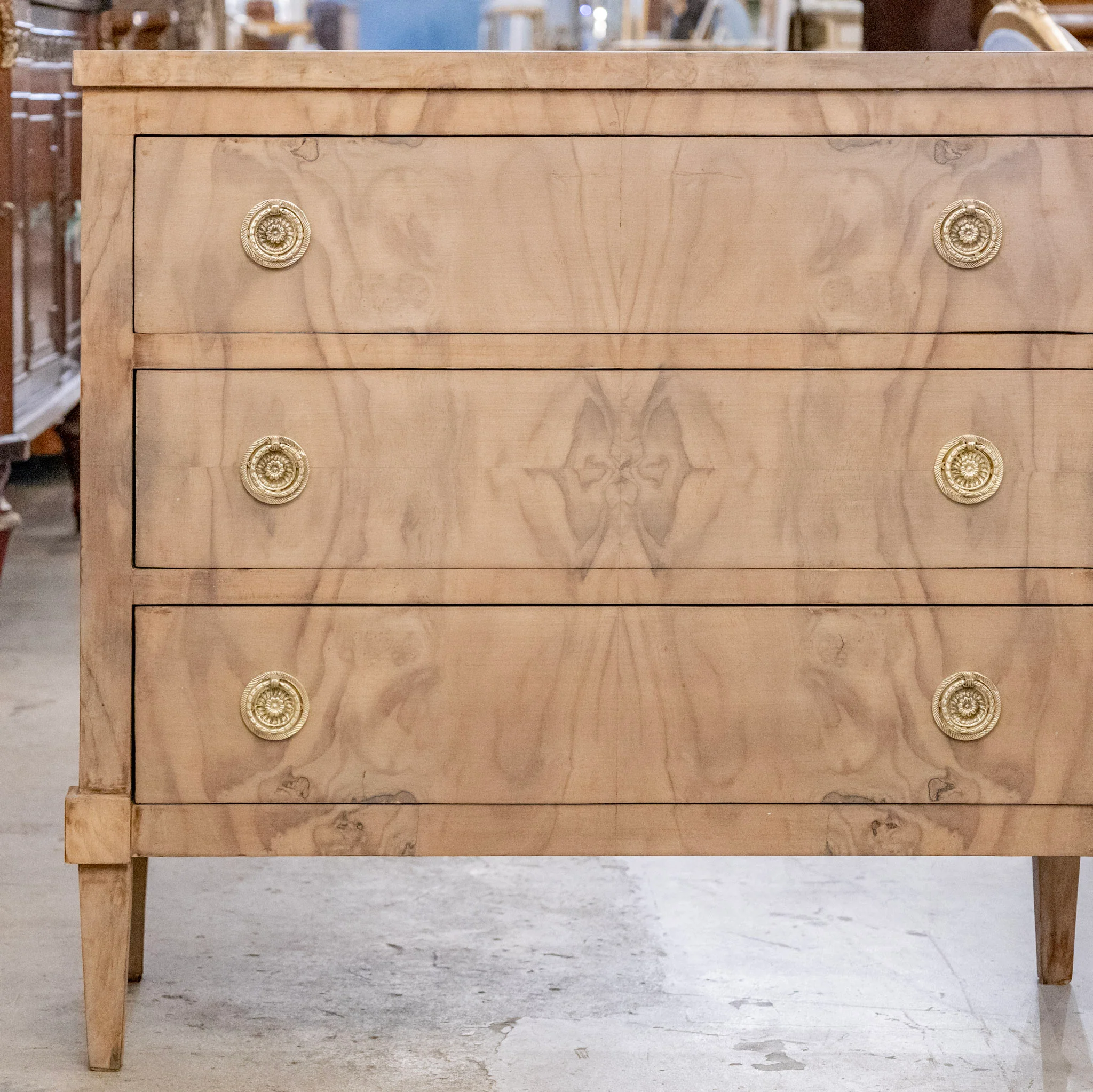 Art Deco Nightstand - Stripped Burl Wood & Brass Pulls - Image 2
