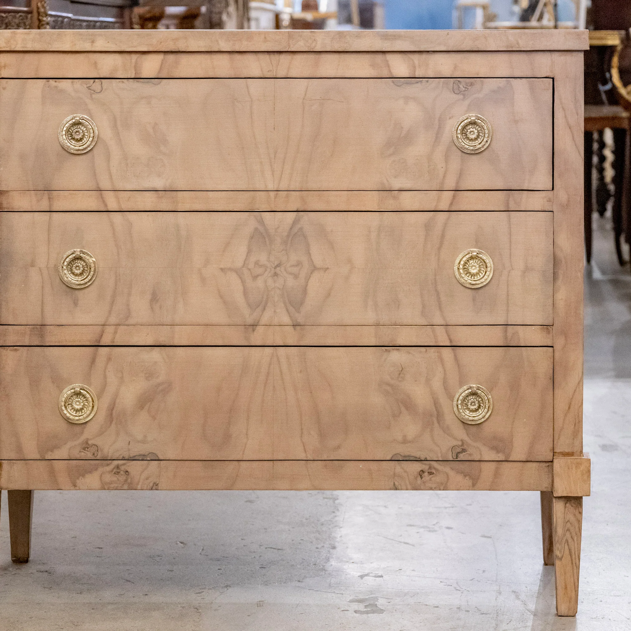 Art Deco Nightstand - Stripped Burl Wood & Brass Pulls - Image 3