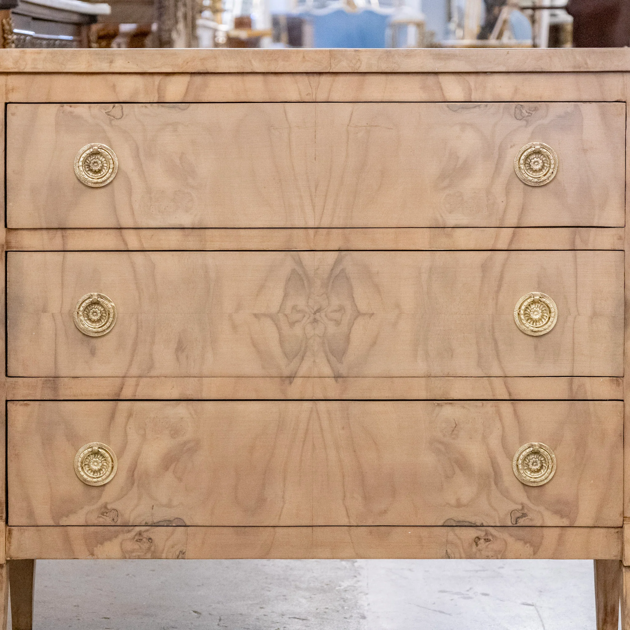 Art Deco Nightstand - Stripped Burl Wood & Brass Pulls - Image 4