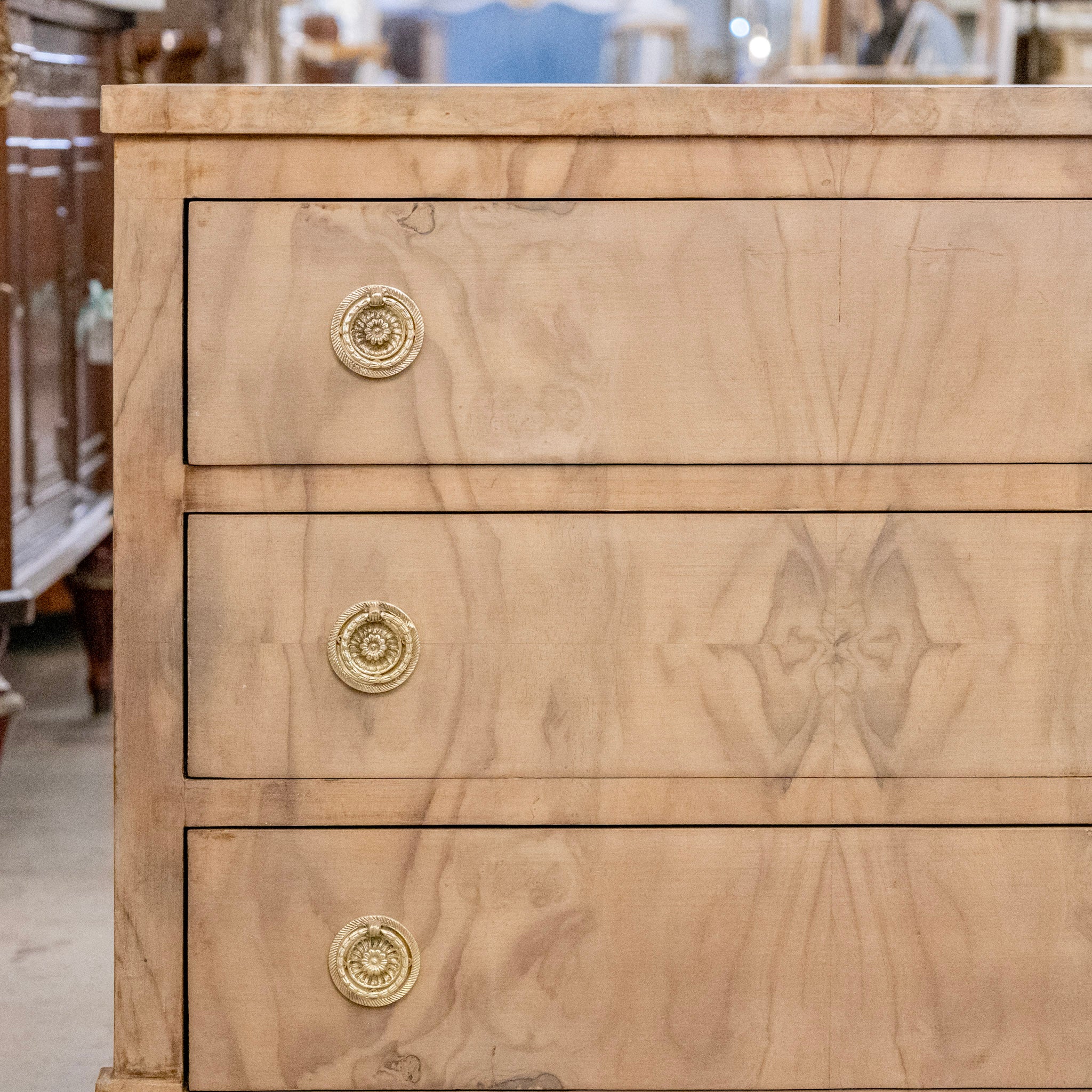 Art Deco Nightstand - Stripped Burl Wood & Brass Pulls - Image 5
