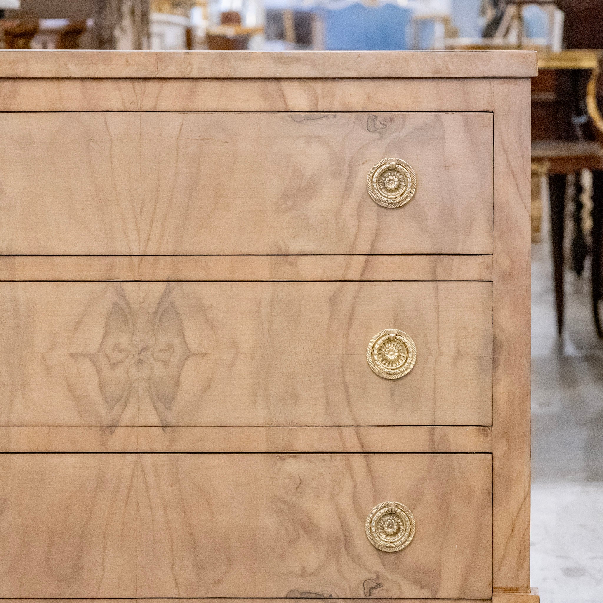 Art Deco Nightstand - Stripped Burl Wood & Brass Pulls - Image 6