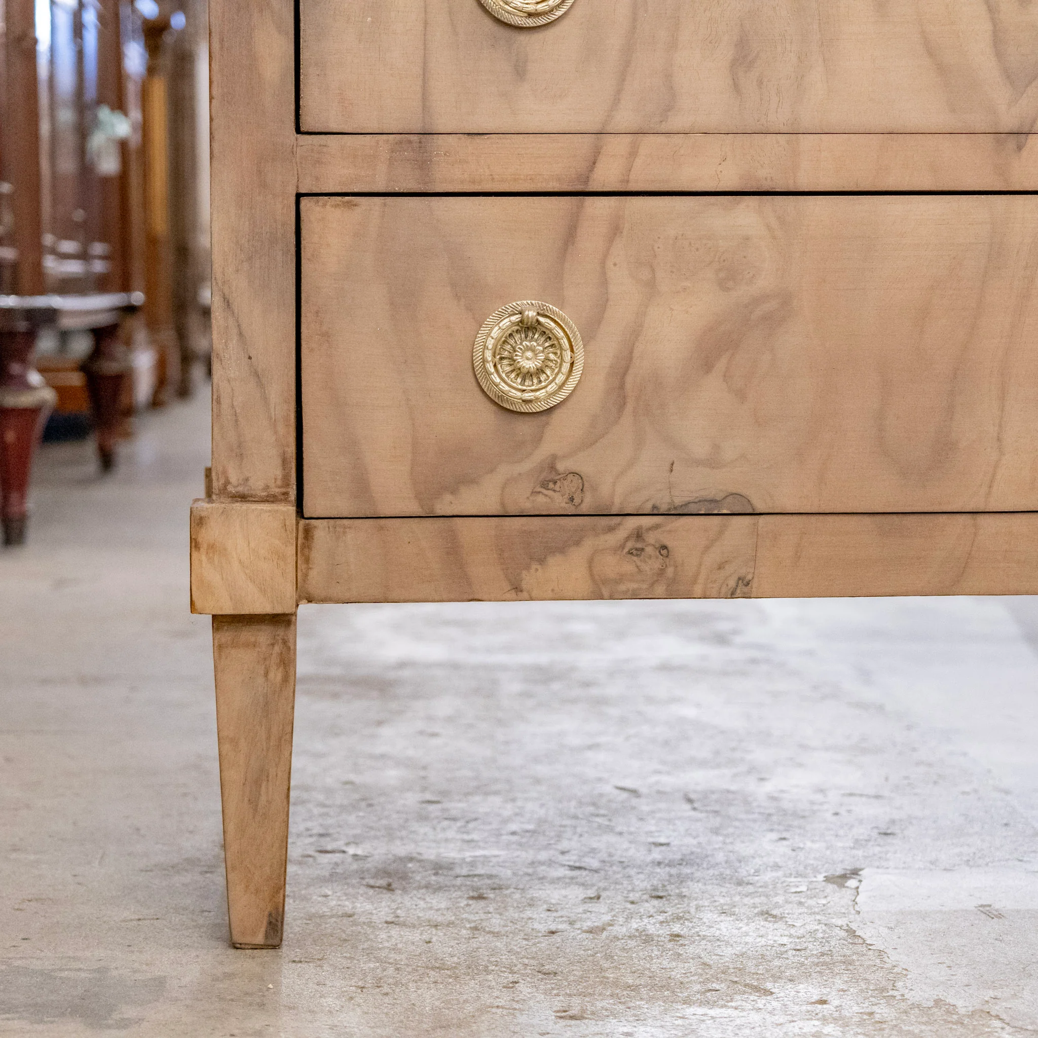 Art Deco Nightstand - Stripped Burl Wood & Brass Pulls - Image 7