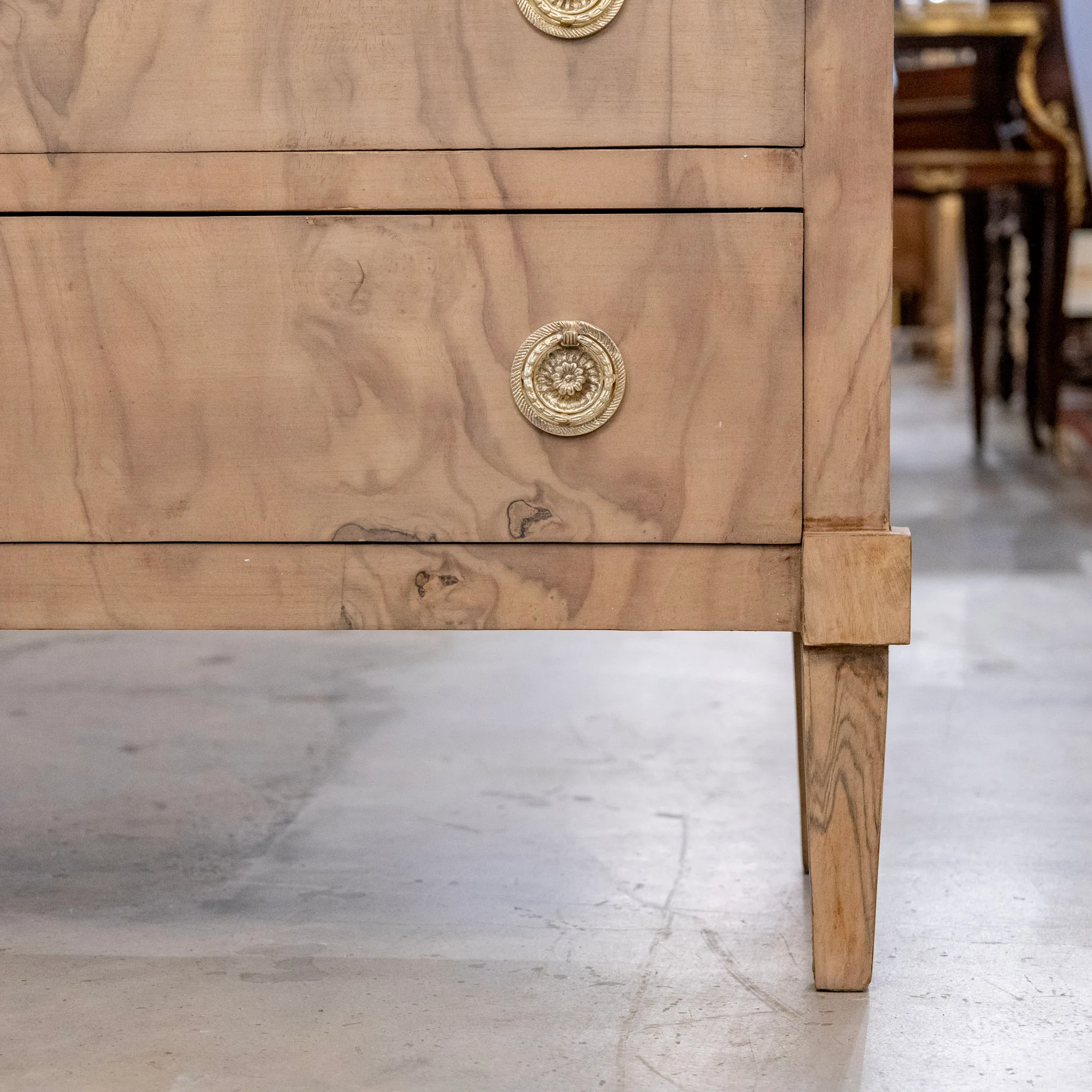 Art Deco Nightstand - Stripped Burl Wood & Brass Pulls - Image 8
