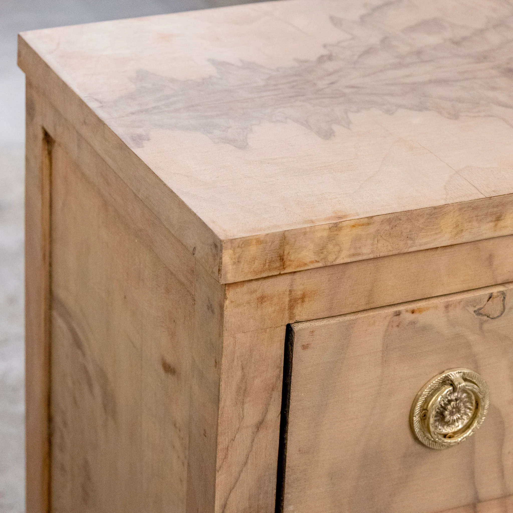 Art Deco Nightstand - Stripped Burl Wood & Brass Pulls - Image 9