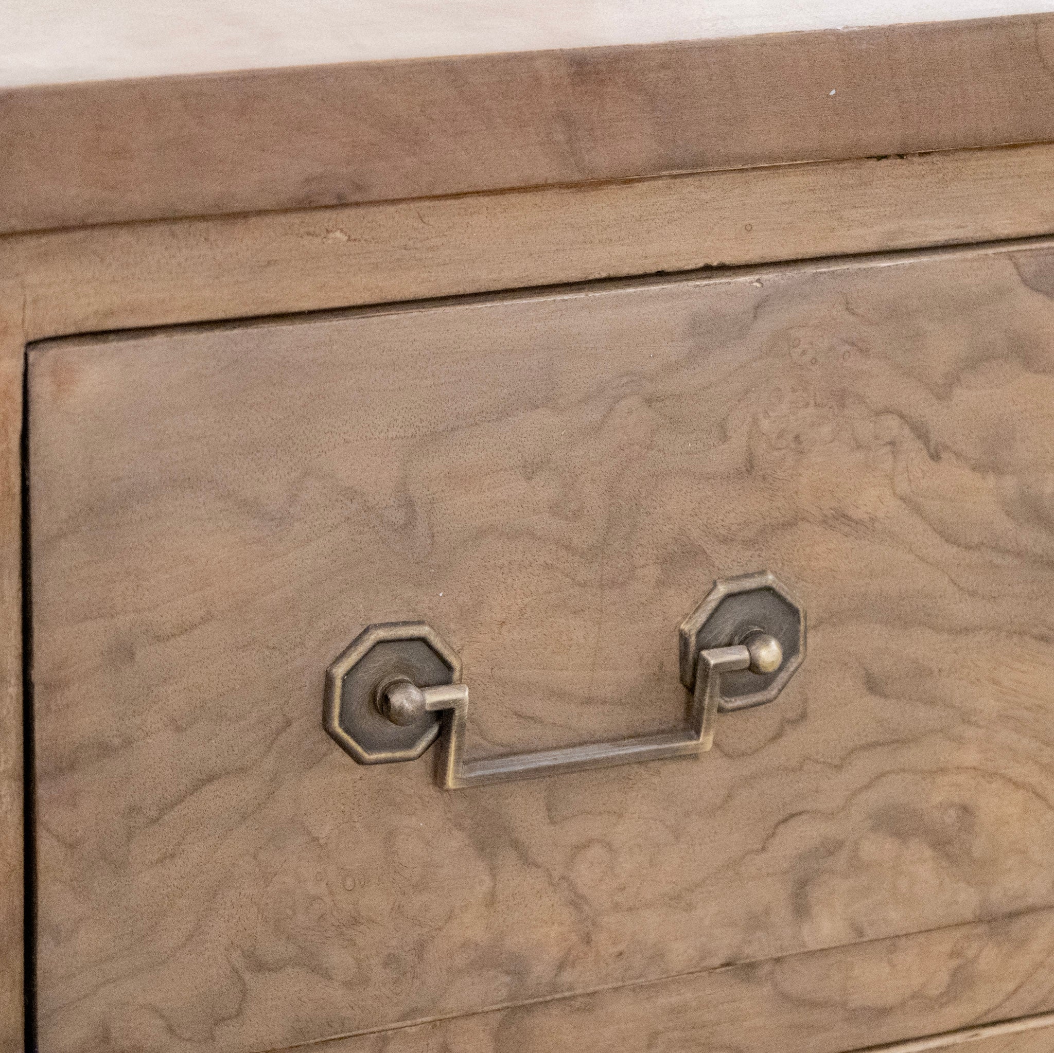 Art Deco Nightstand - Stripped Burl Wood & Brass Square Pulls - Image 8