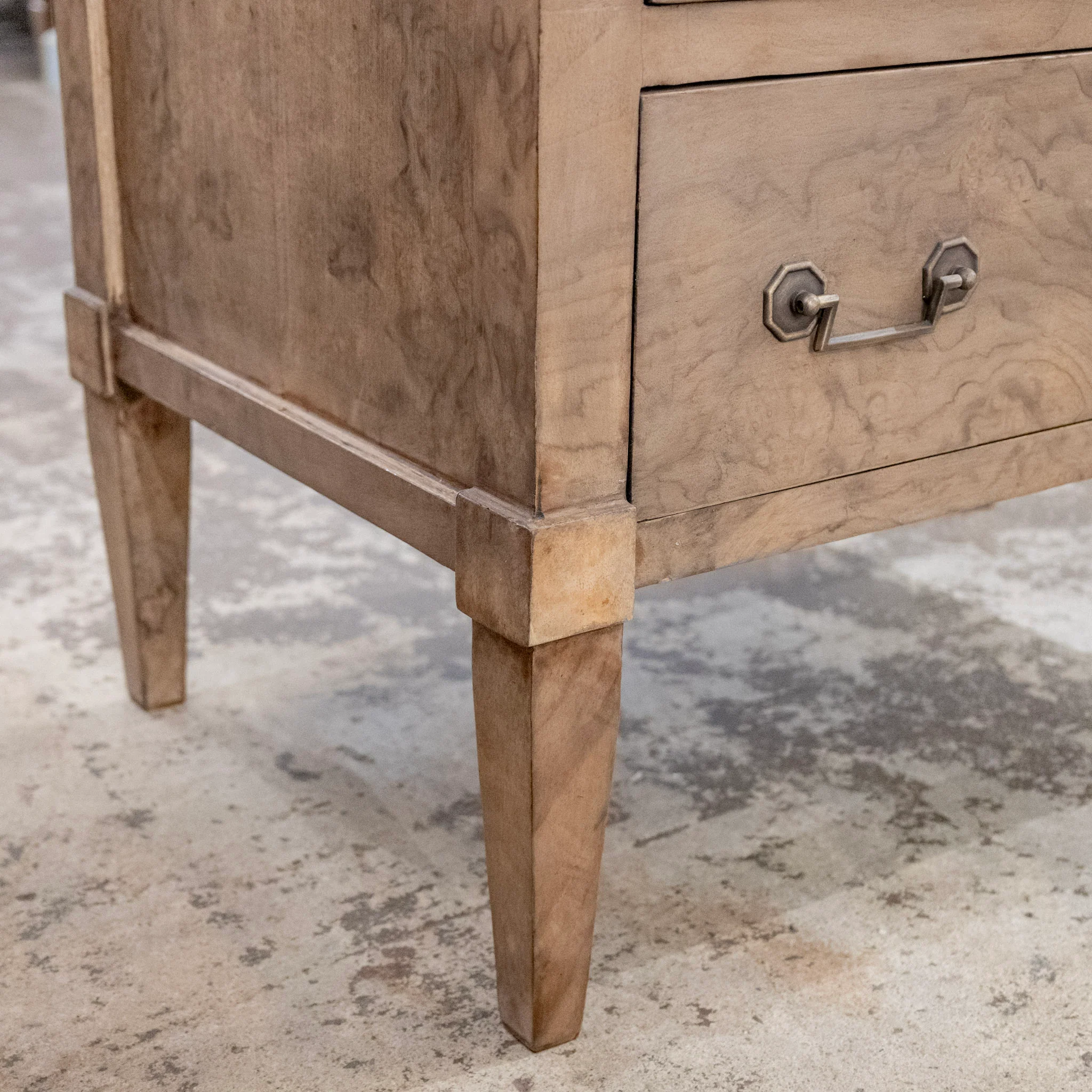Art Deco Nightstand - Stripped Burl Wood & Brass Square Pulls - Image 9