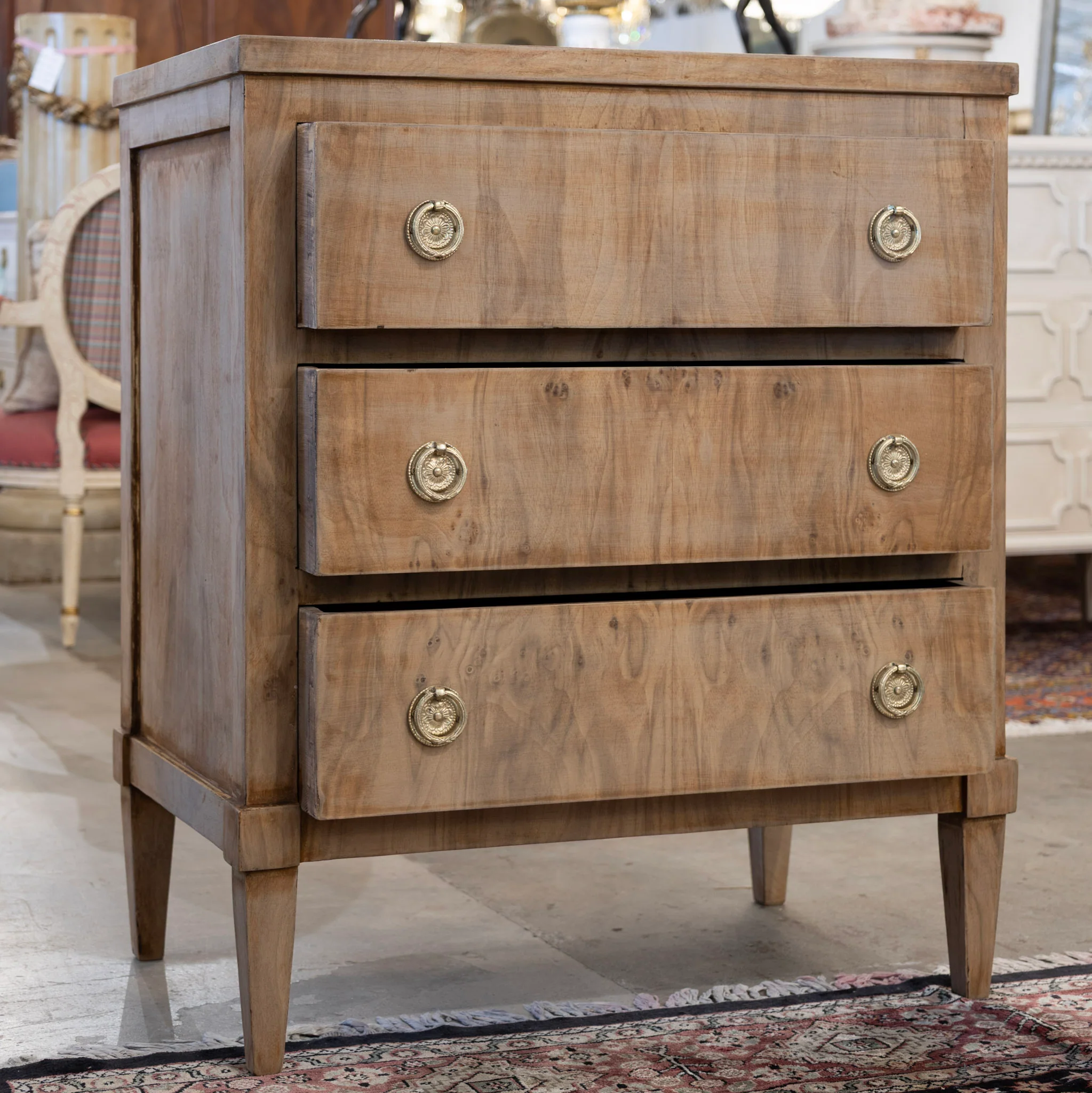 Art Deco Nightstand – Stripped Burl Wood & Brass Pulls - Image 3